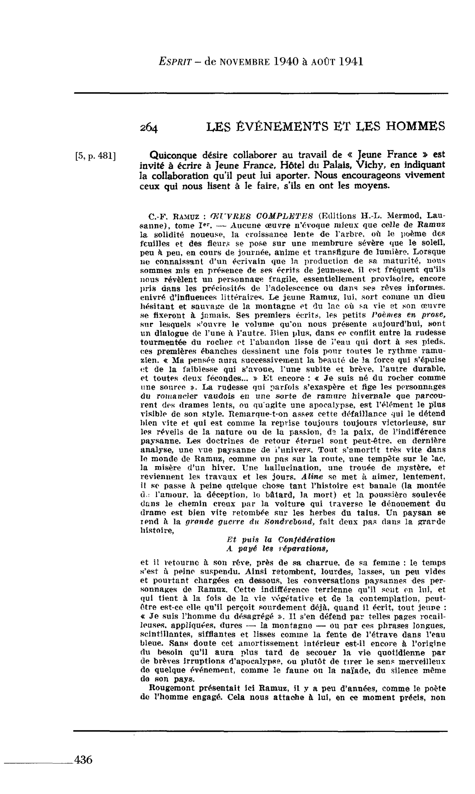 Les Lettres. CF. Ramuz : OEuvres COMPLETES
