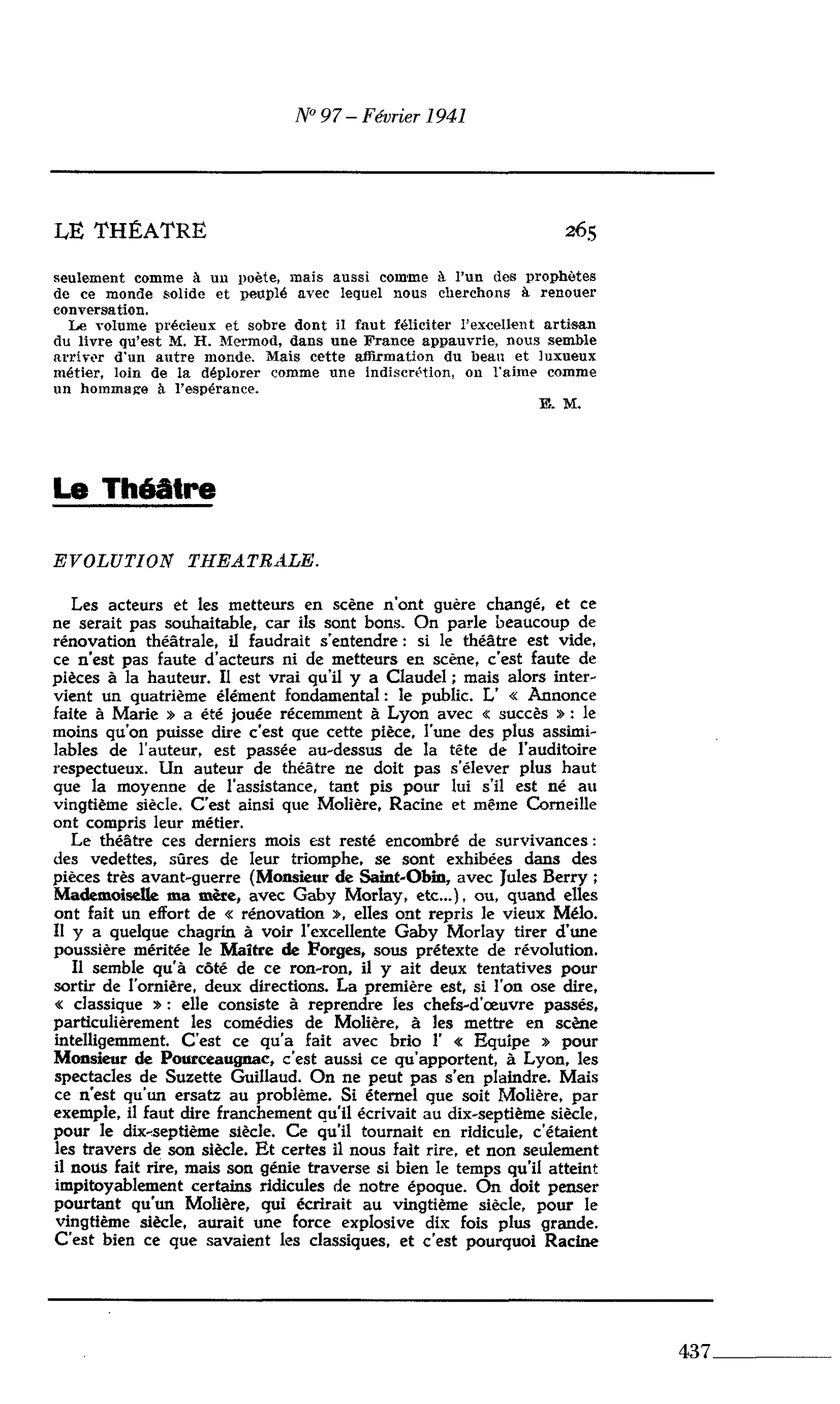 Le Théâtre : EVOLUTION THEATRALE