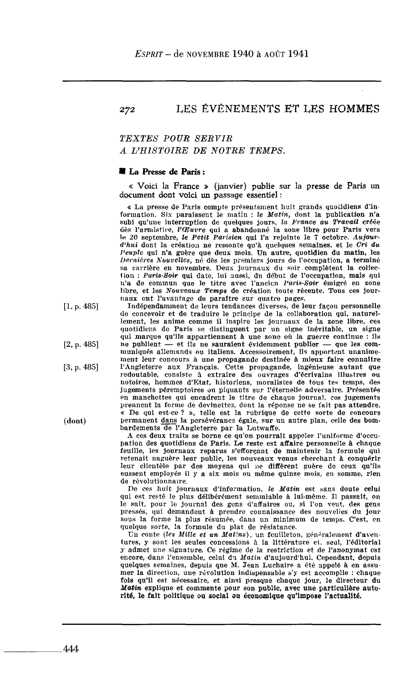 Journal des Témoins. TEXTES POUR SERVIR A L’HISTOIRE DE NOTRE TEMPS : La Presse de Paris