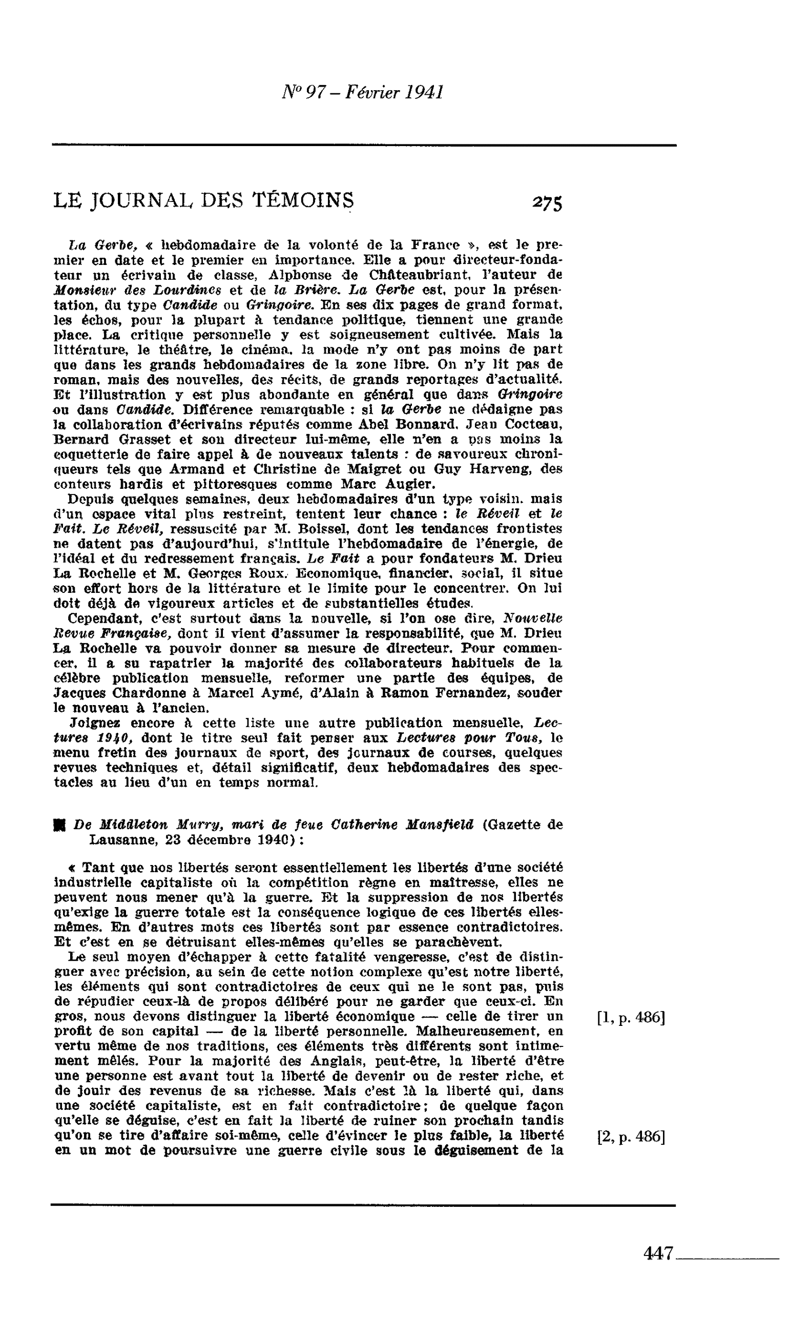Journal des Témoins : De Middleton Murry, mari de feue Catherine Mansfield