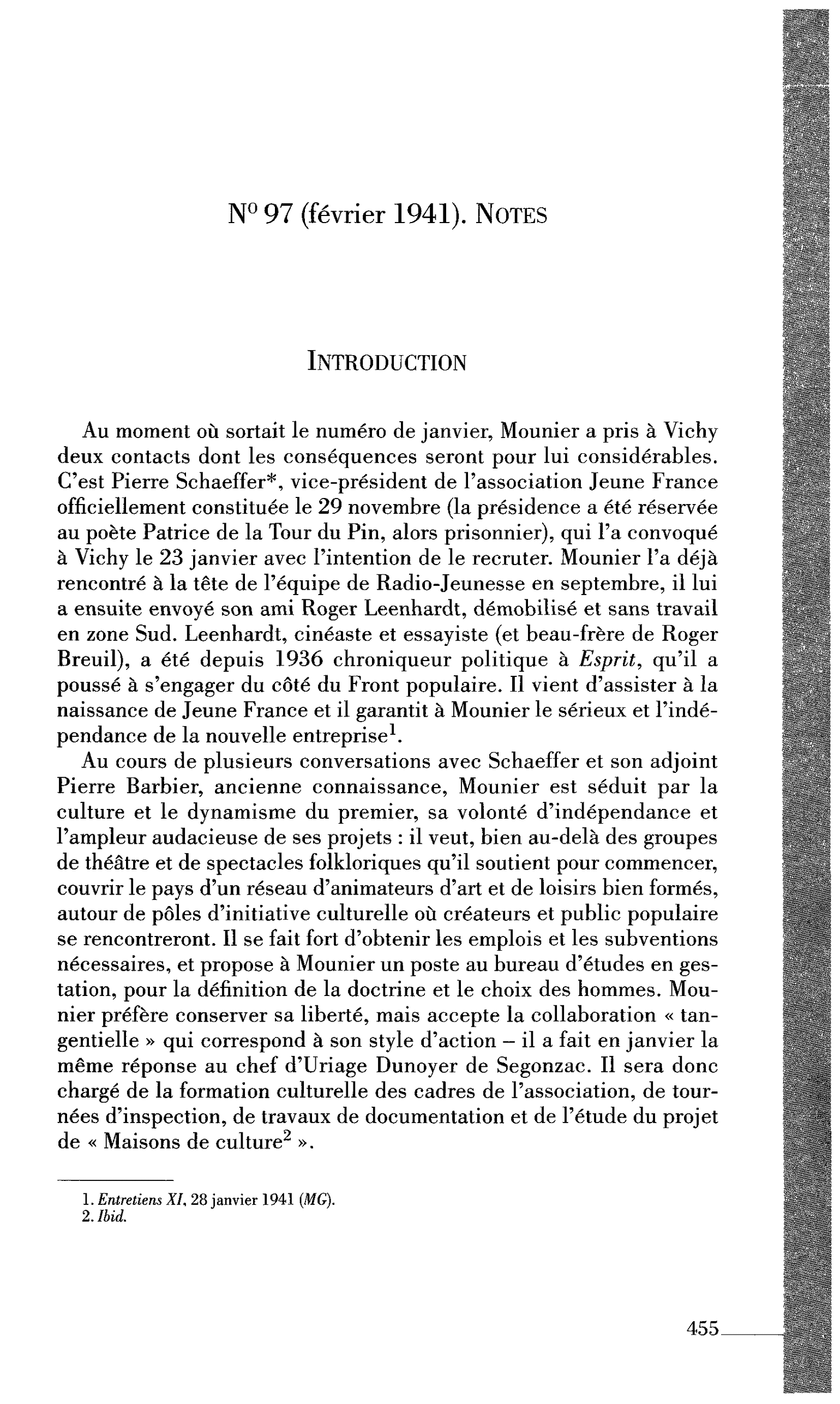 N° 97 (février 1941). Notes Introduction