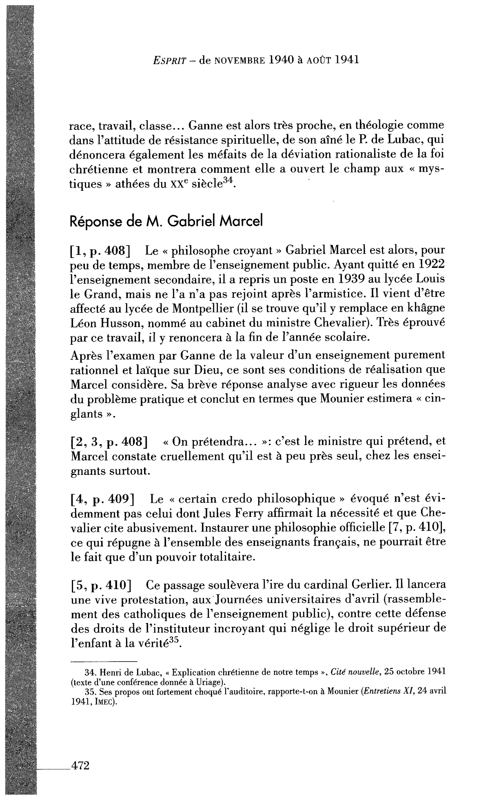 Journal des Témoins : Réponse de M. Gabriel Marcel
