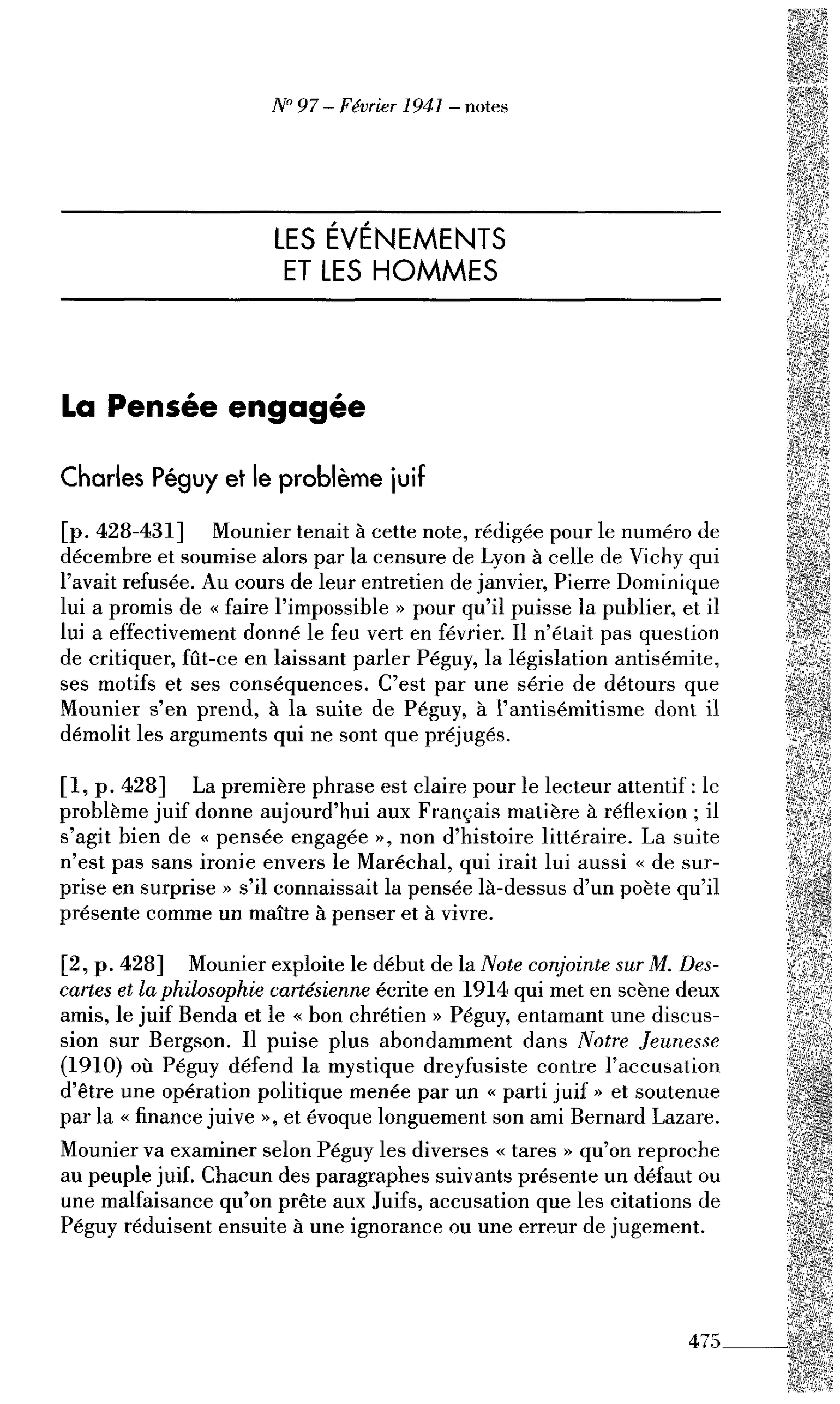 La Pensée engagée. Charles Péguy et le problème juif
