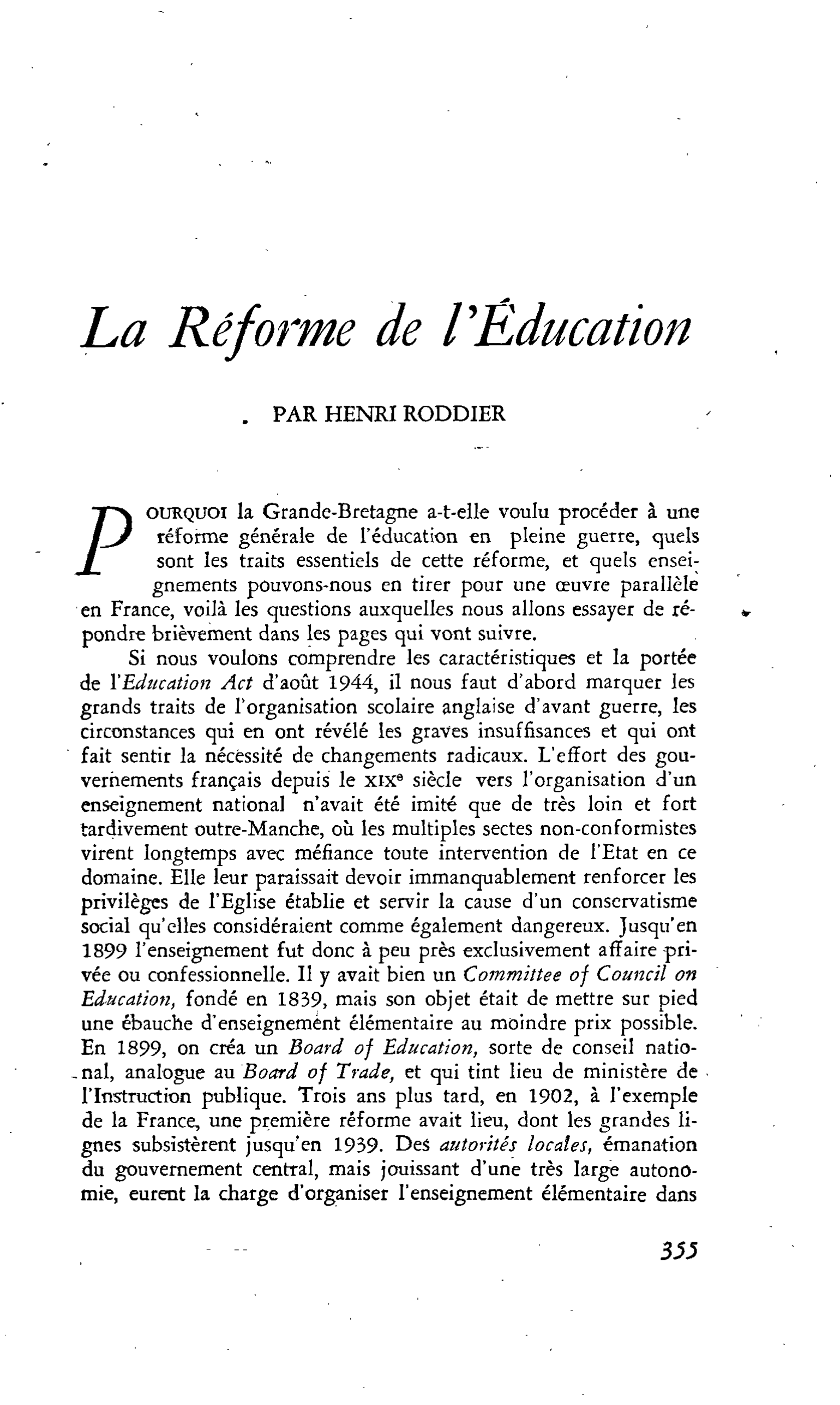 La Réforme de l’Éducation