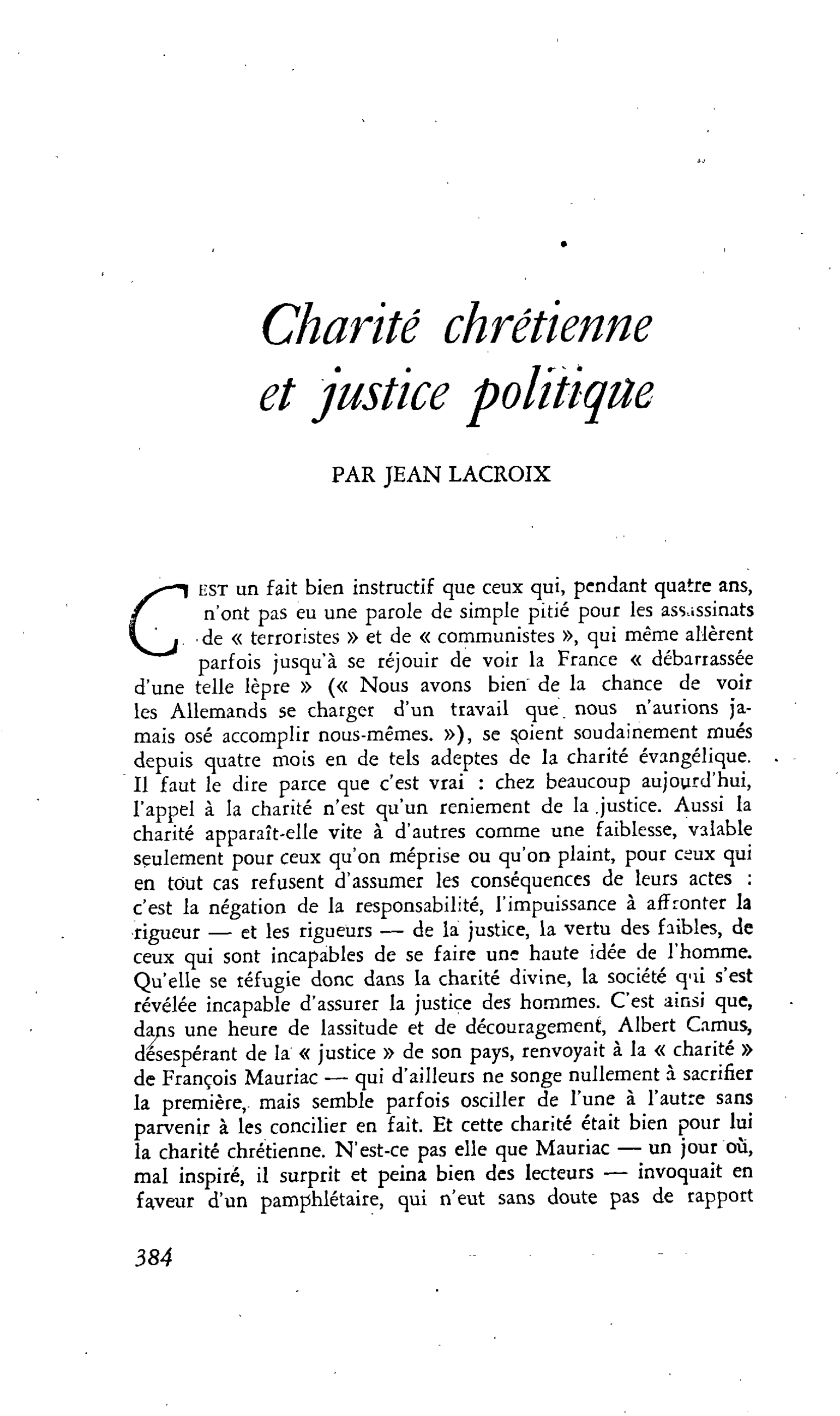 Charité chrétienne et justice politique
