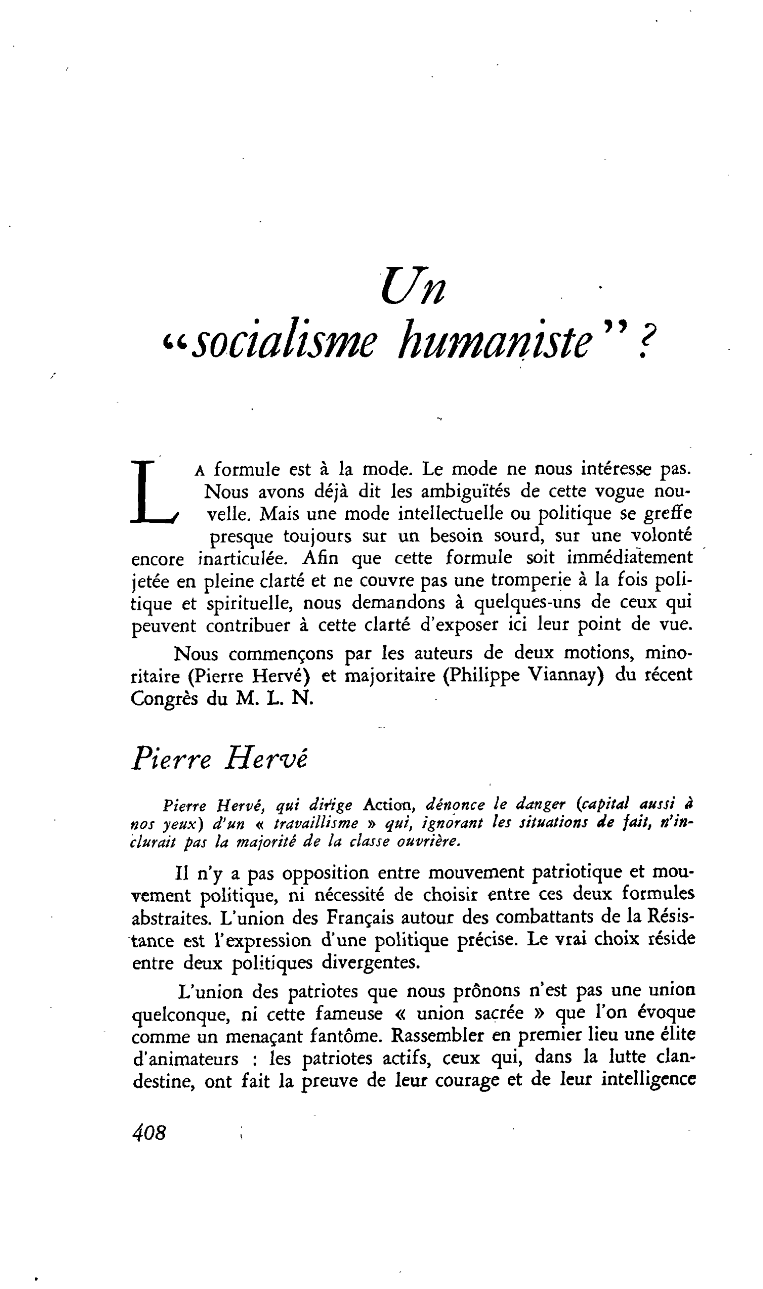 Un « socialisme humaniste » ?