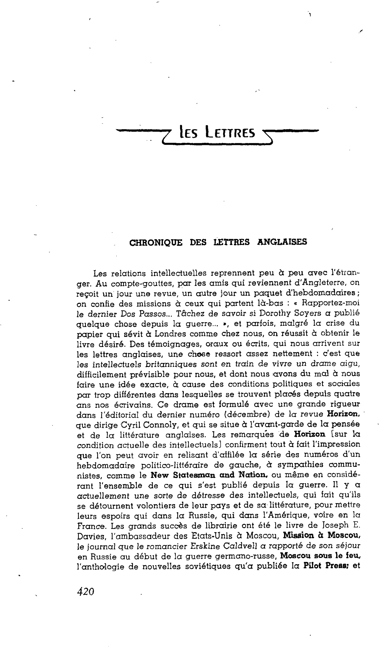 Les Lettres : CHRONIQUE DES LETTRES ANGLAISES