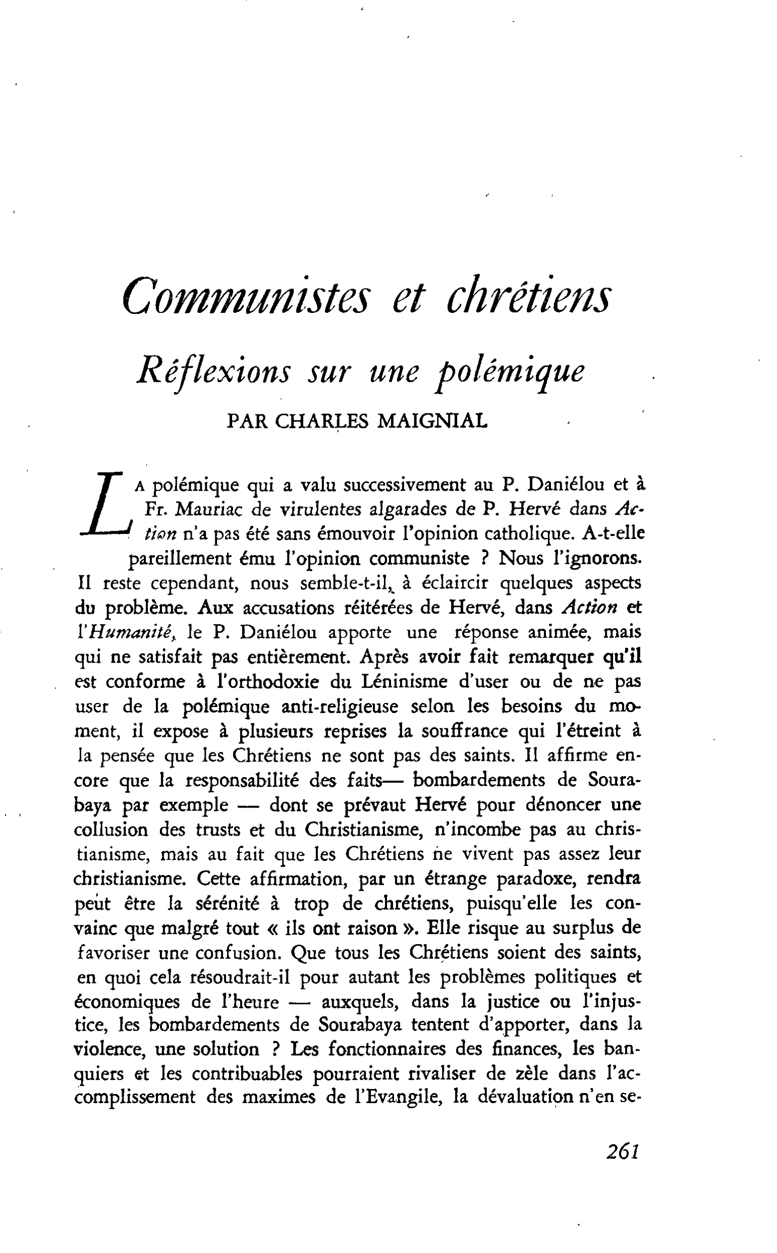 Communistes et chrétiens : Réflexions sur une polémique