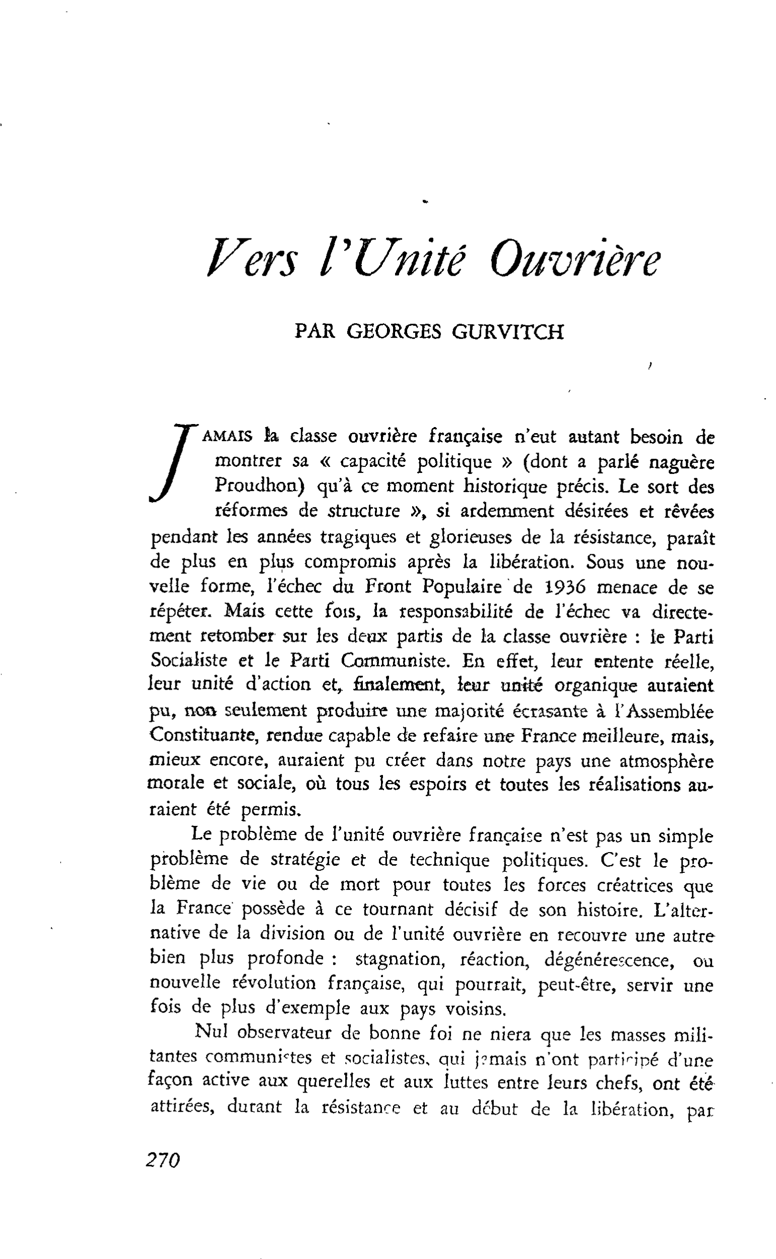 Vers l’Unité Ouvrière