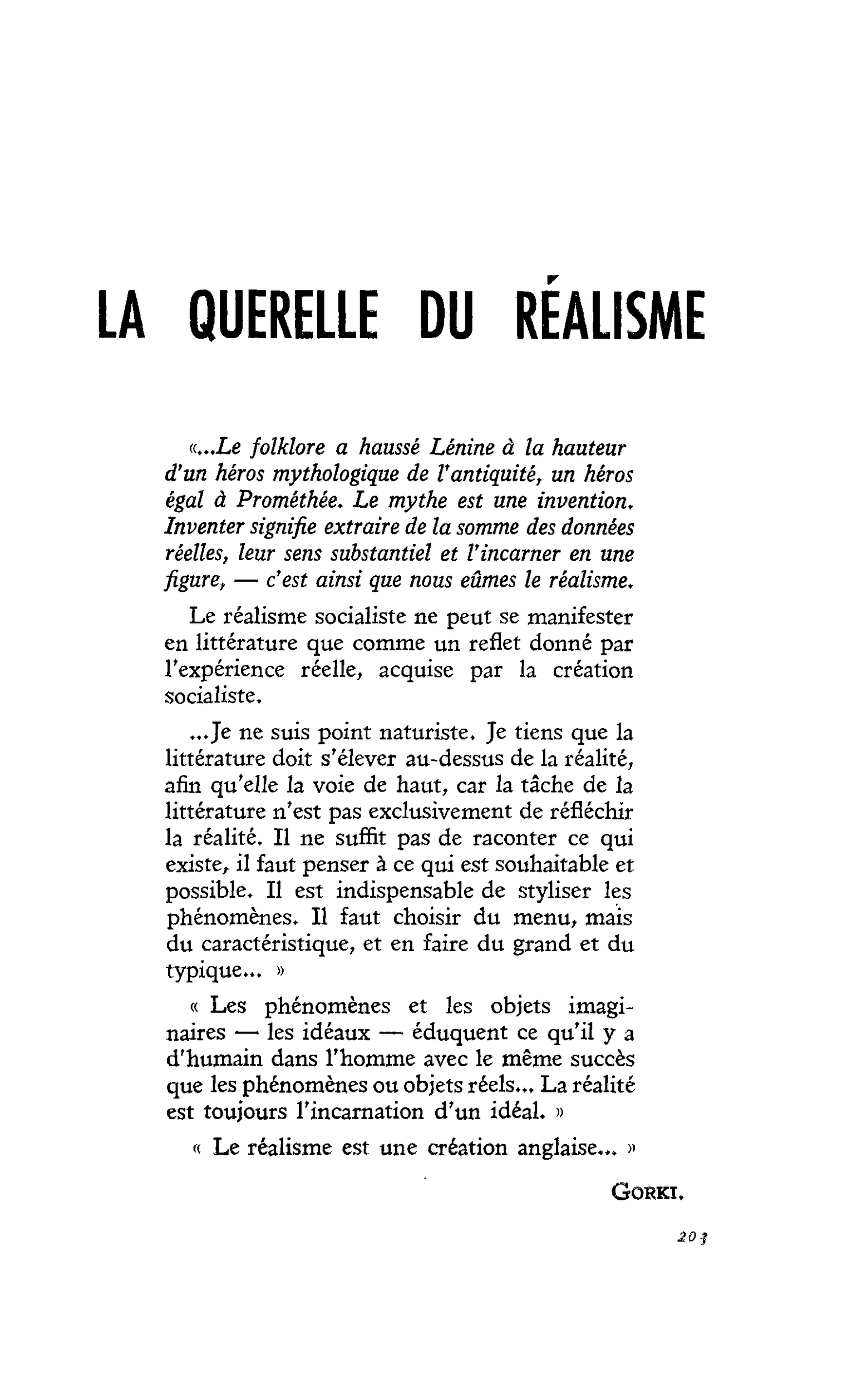 LA QUERELLE DU REALISME