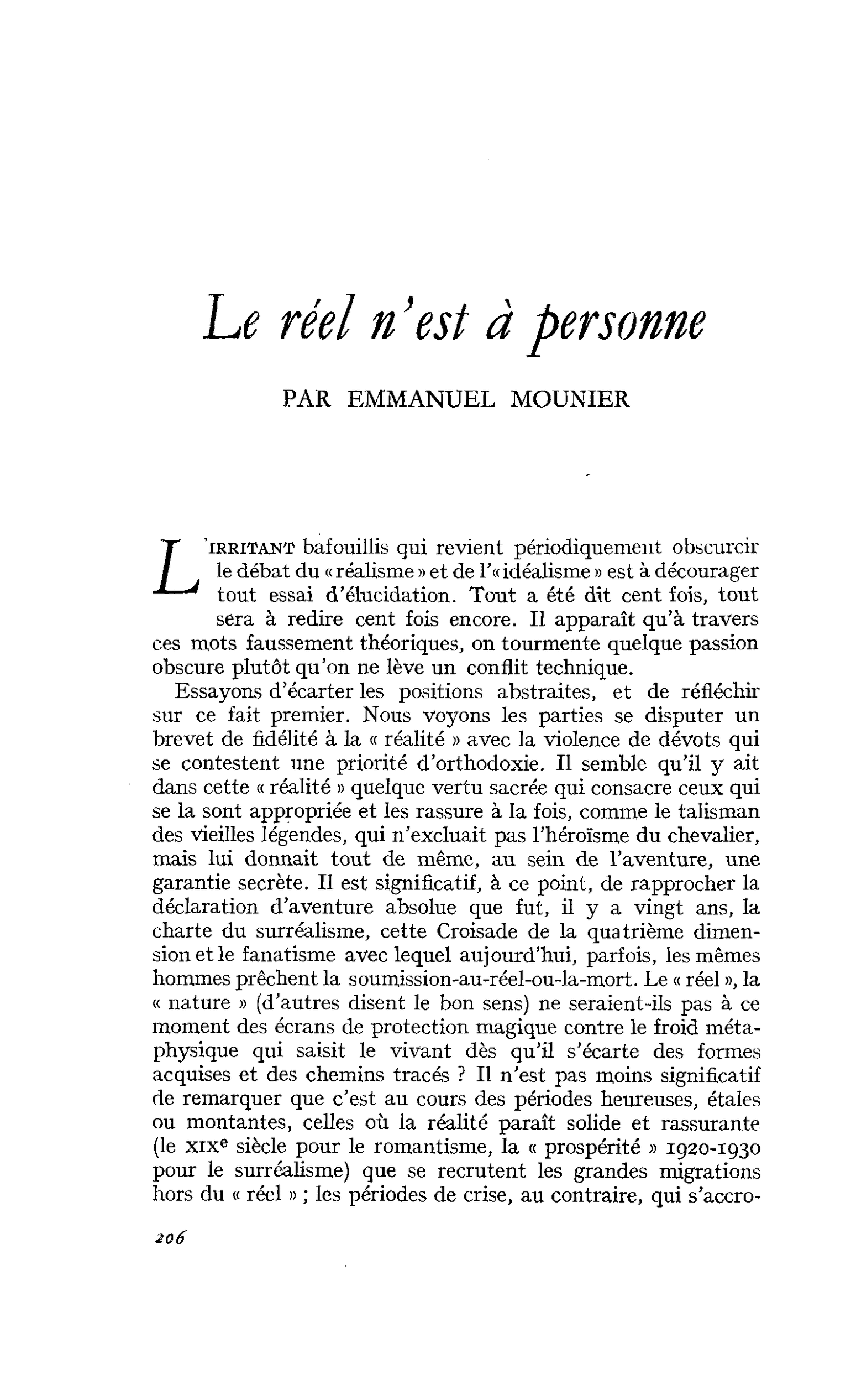 Le réel n ’est à personne