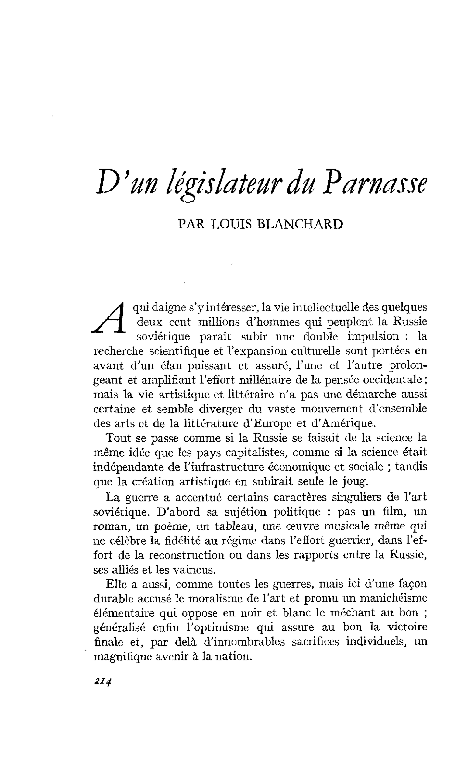 D’un législateur du Parnasse