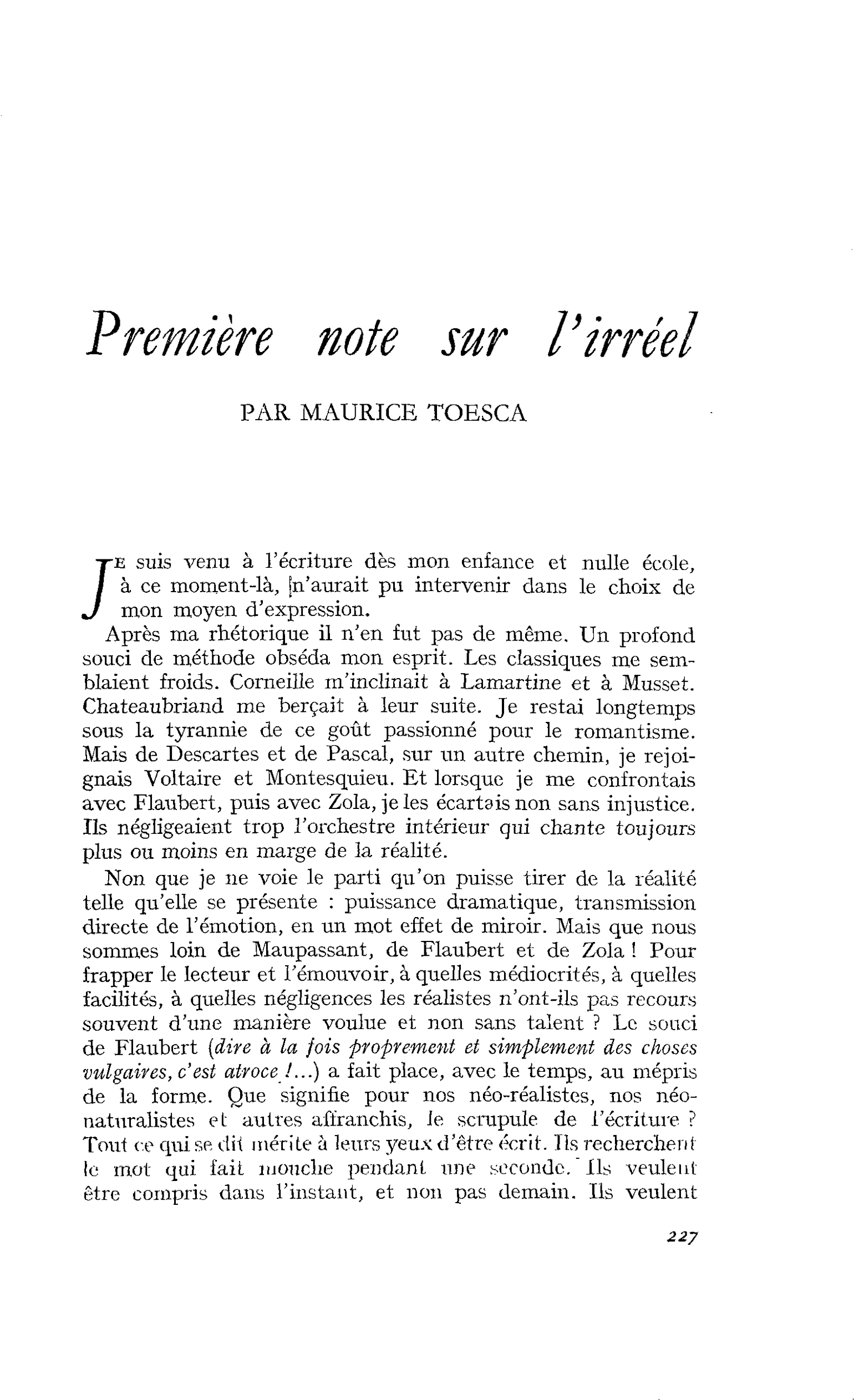 Première note sur l’irréel