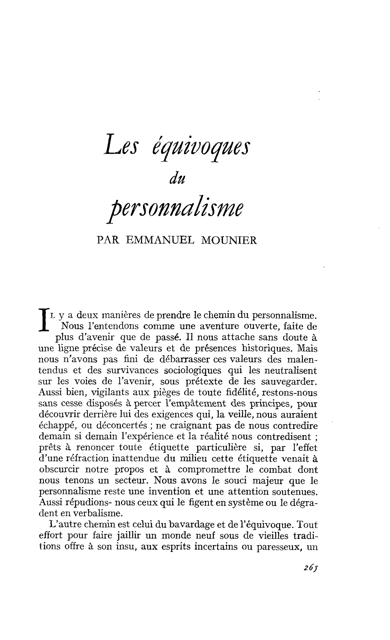 Les équivoques du personnalisme