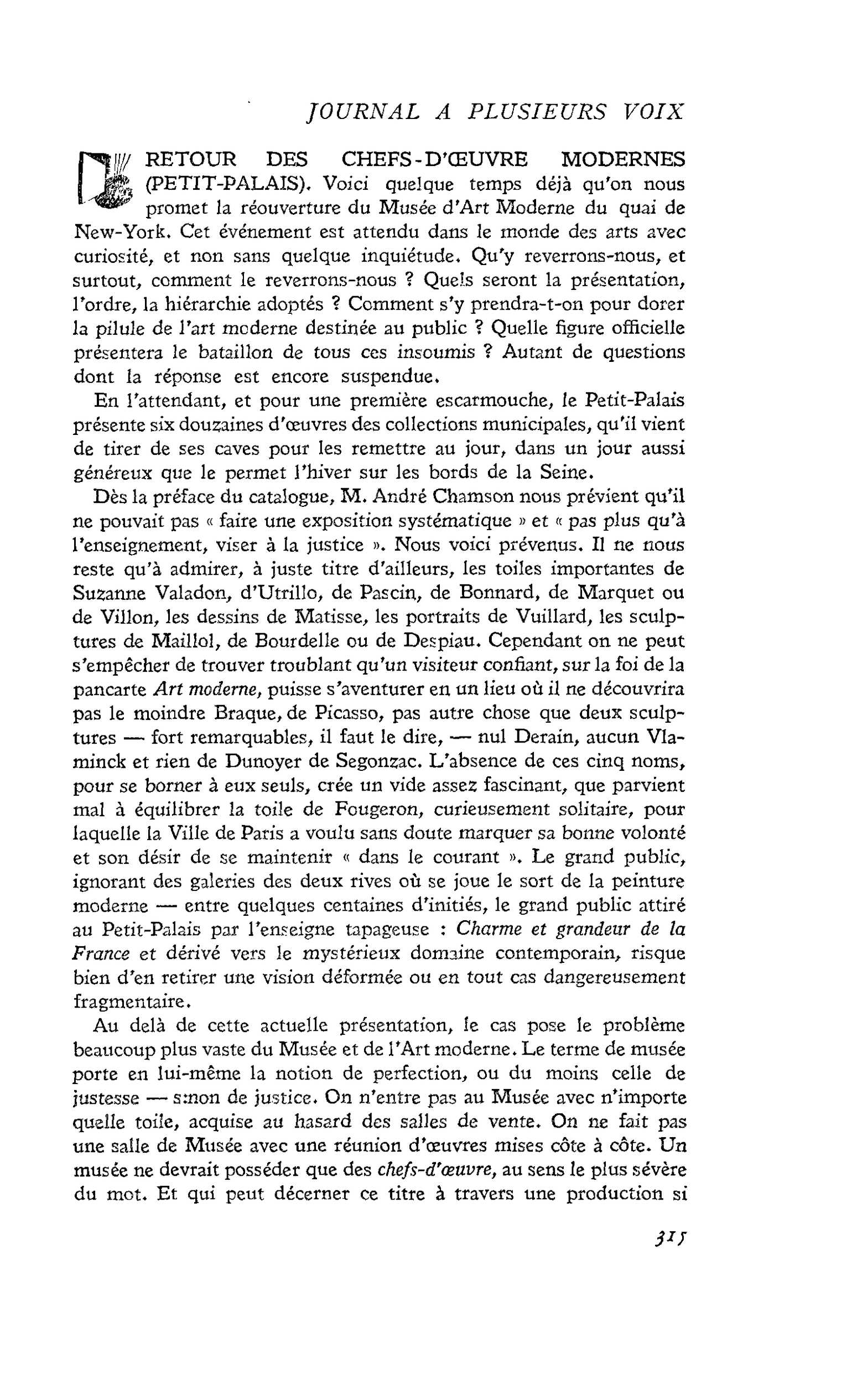 RETOUR DES CHEFS-D’OEUVRE MODERNES