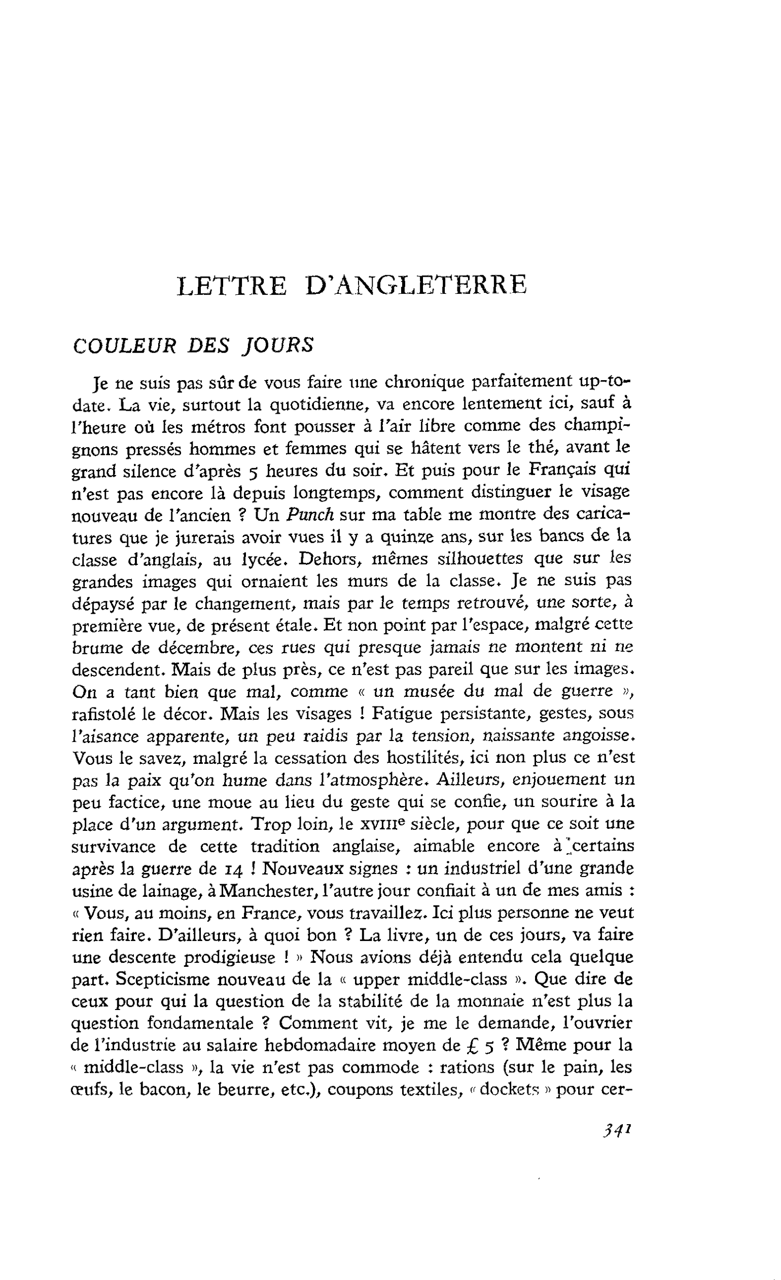 LETTRE D’ANGLETERRE