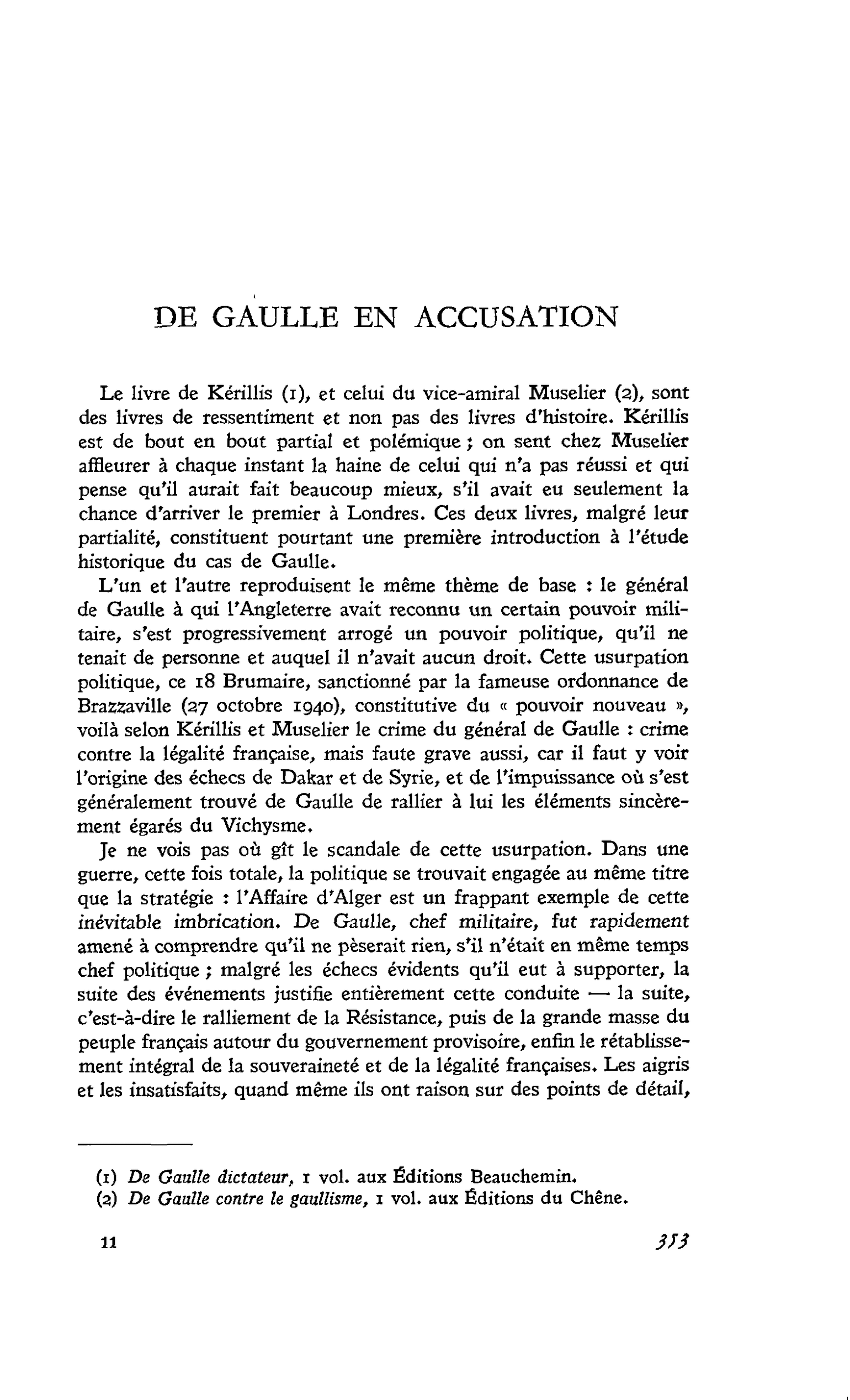DE GAULLE EN ACCUSATION
