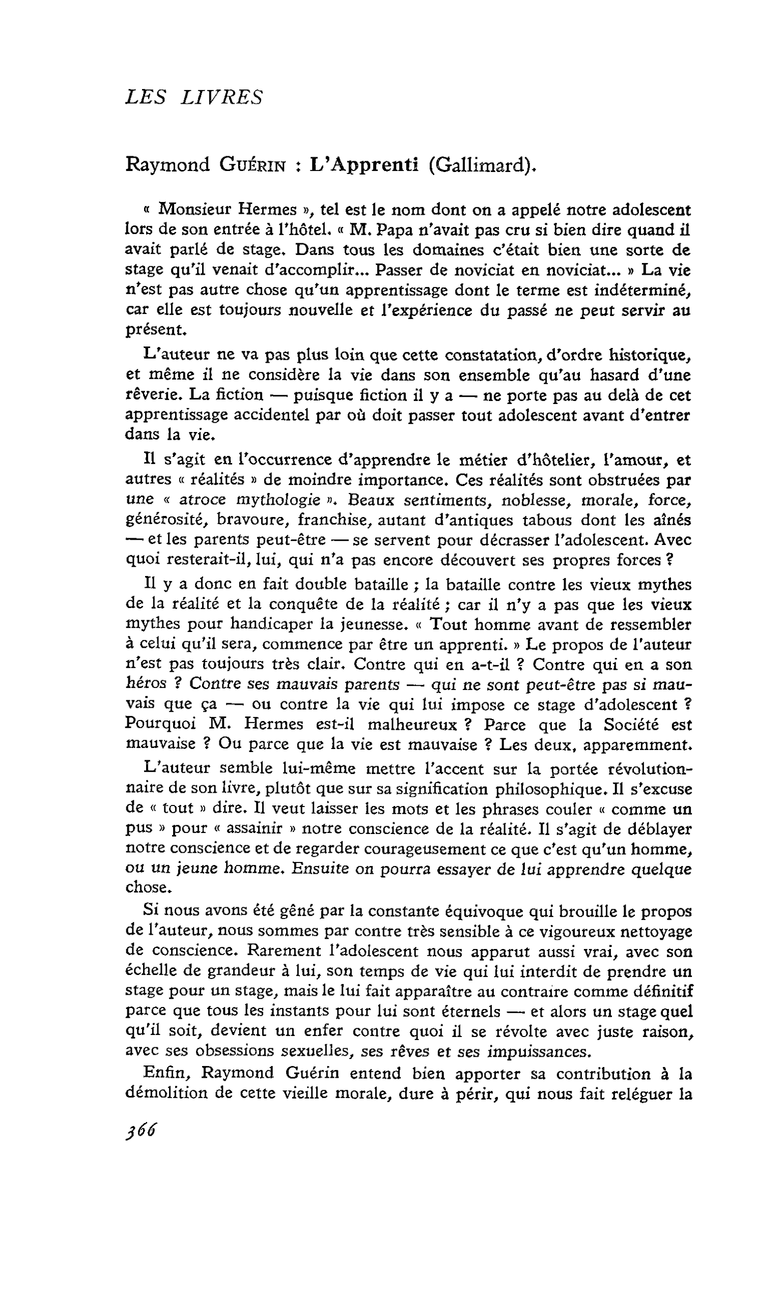 Raymond Guérin : L’Apprenti