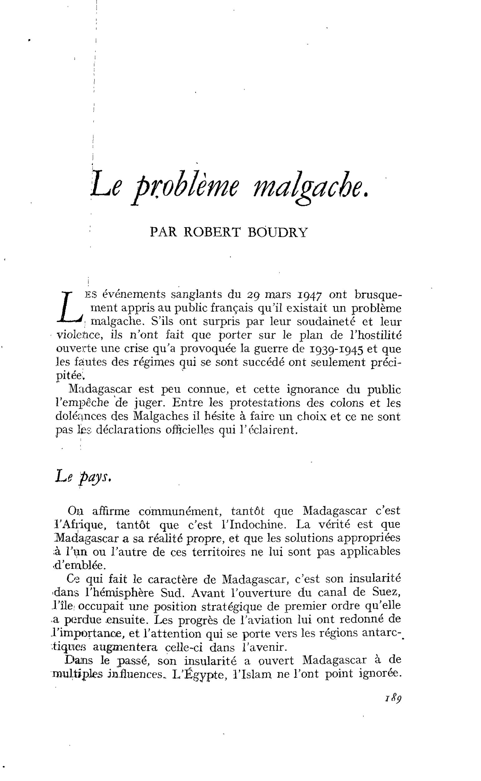 Le problème malgache