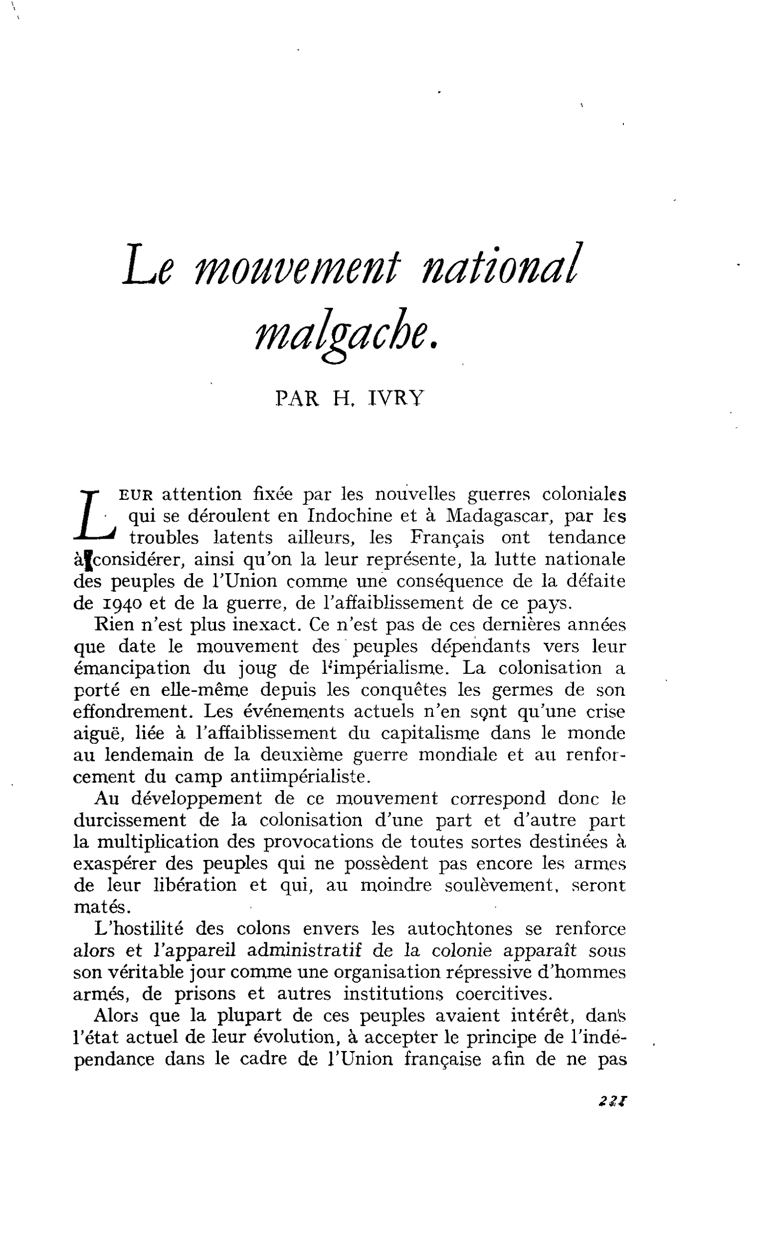 Le mouvement national malgache