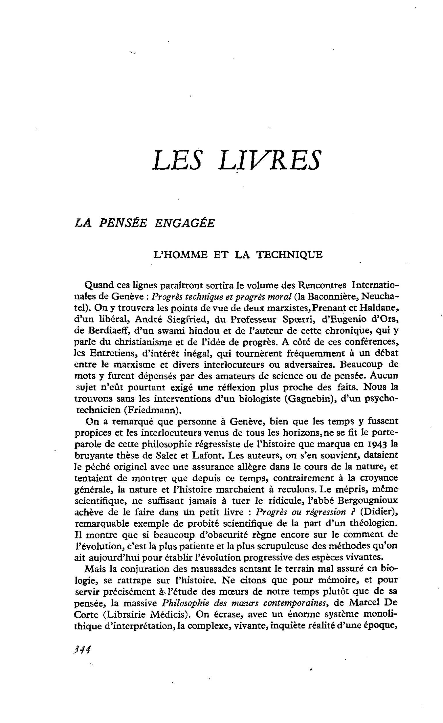 LA PENSÉE ENGAGÉE L’HOMME ET LA TECHNIQUE