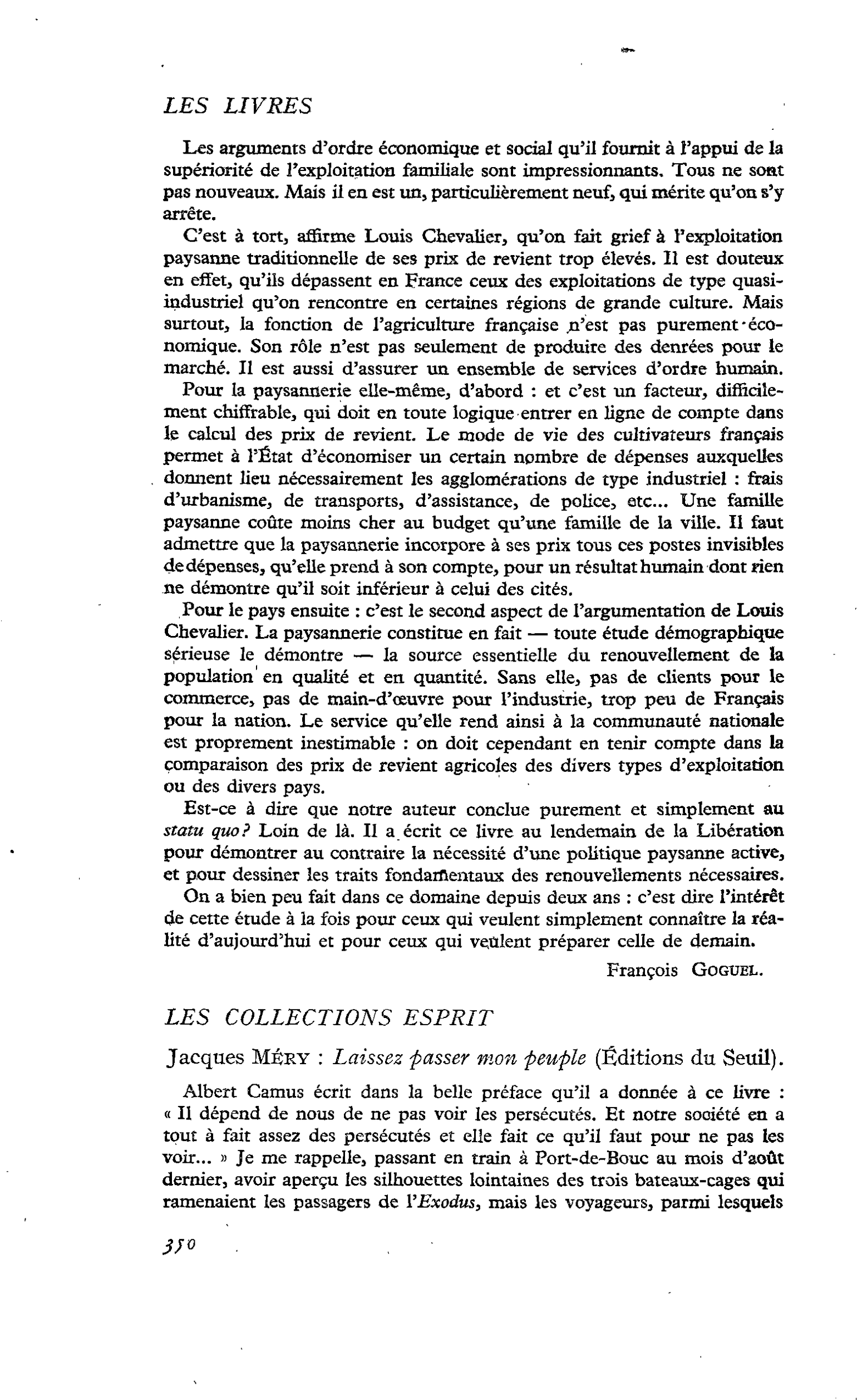 LES COLLECTIONS ESPRIT. Jacques Méry : Laissez -passer mon peuple