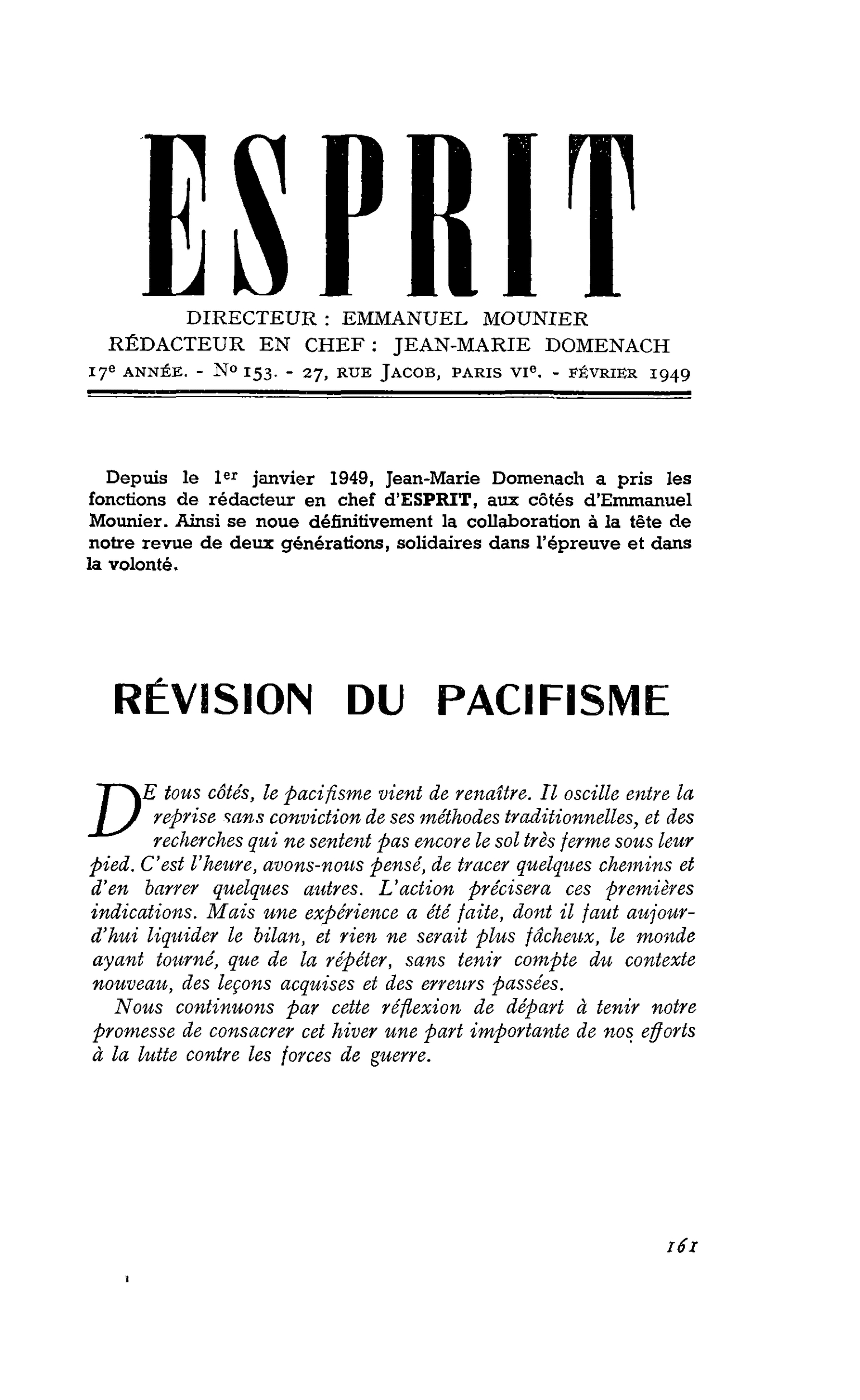 RÉVISION DU PACIFISME