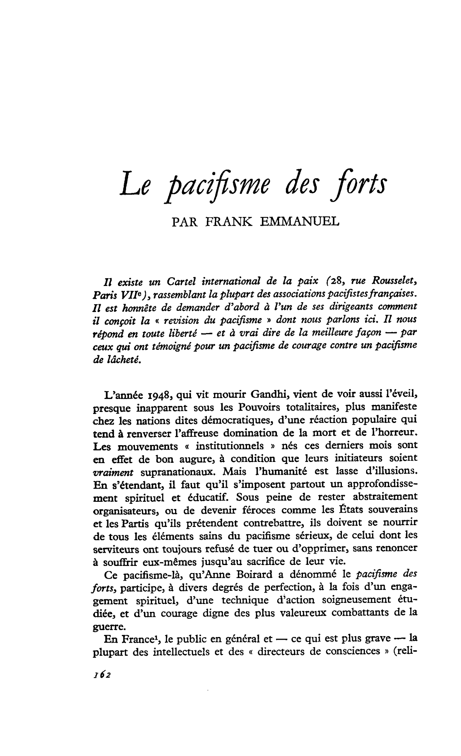 Le pacifisme des forts