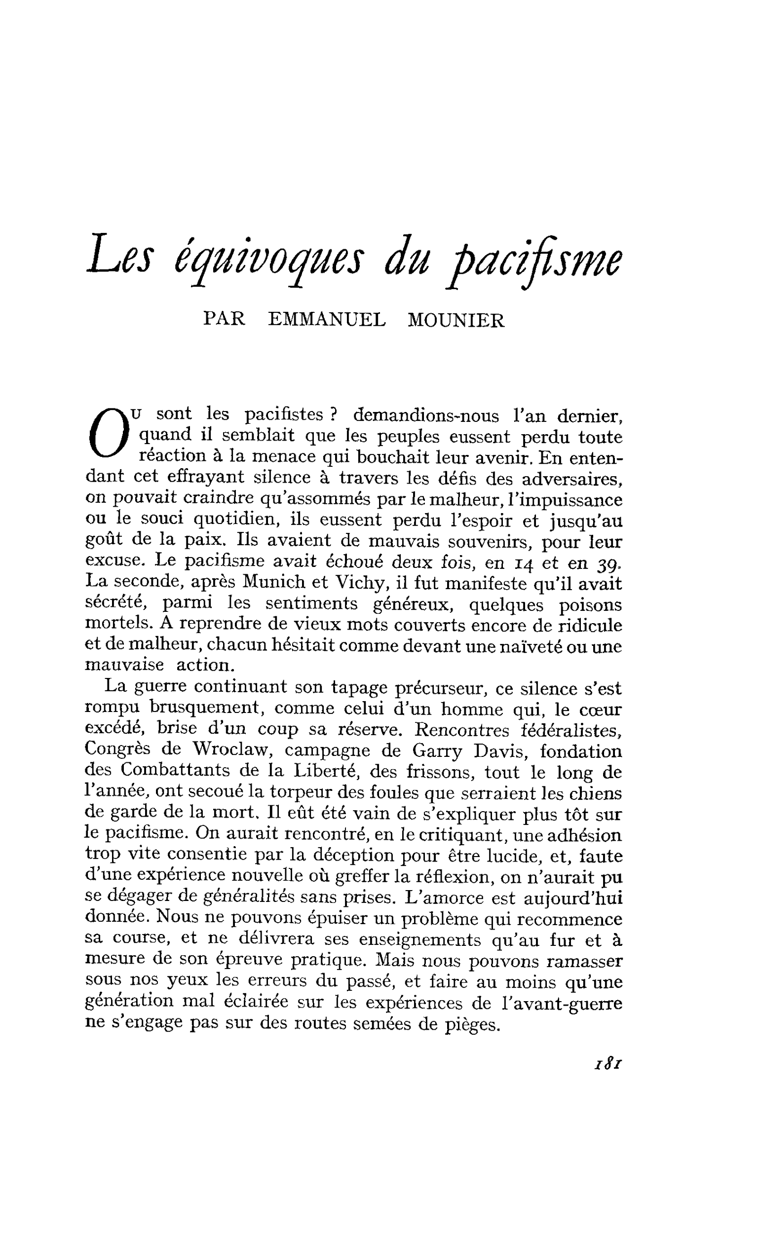 Les équivoques du pacifisme