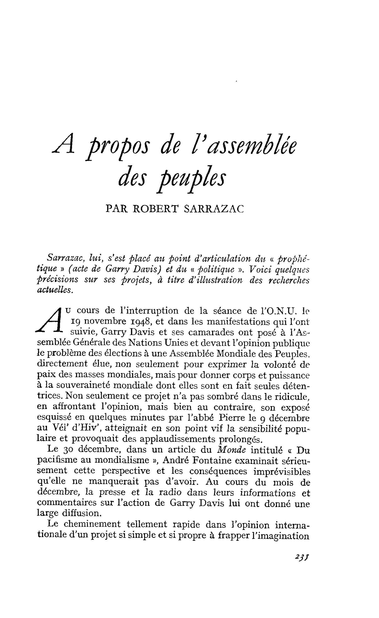 A propos de l’assemblée des peuples