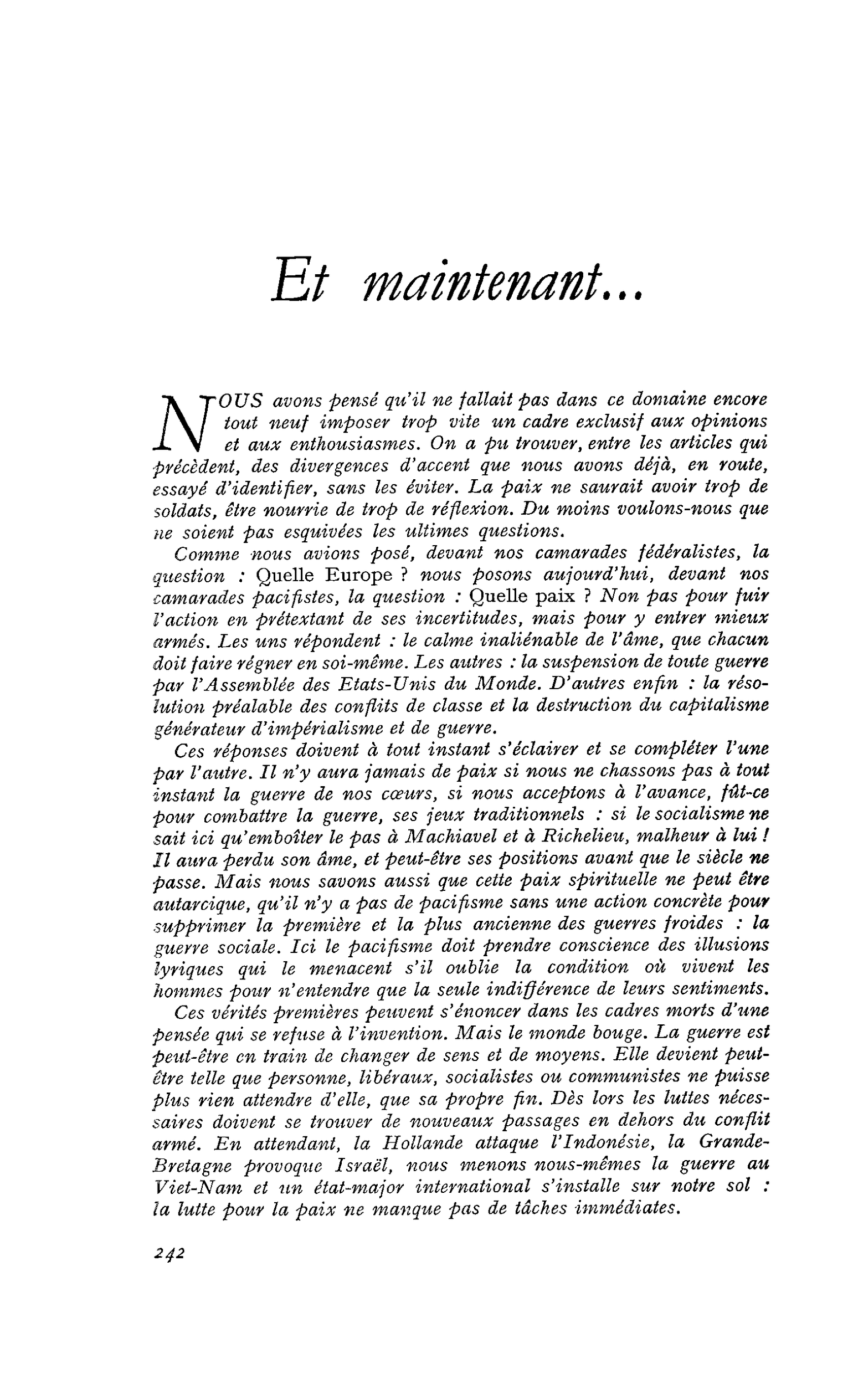 Et maintenant…