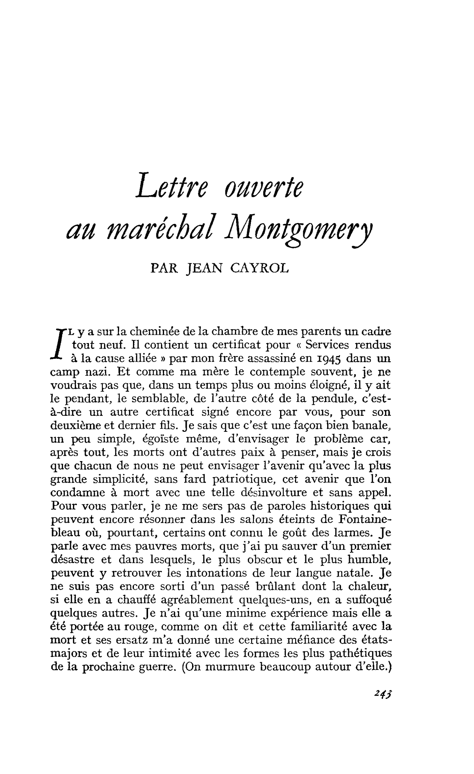 Lettre ouverte au maréchal Montgomery