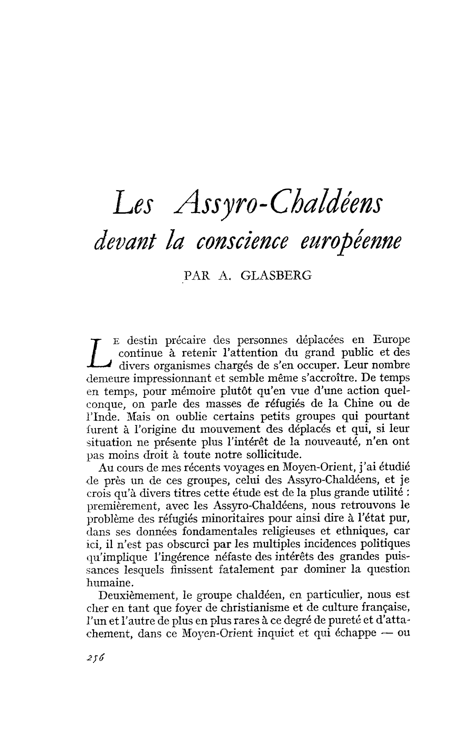 Les Assyro-Chaldéens devant la conscience européenne