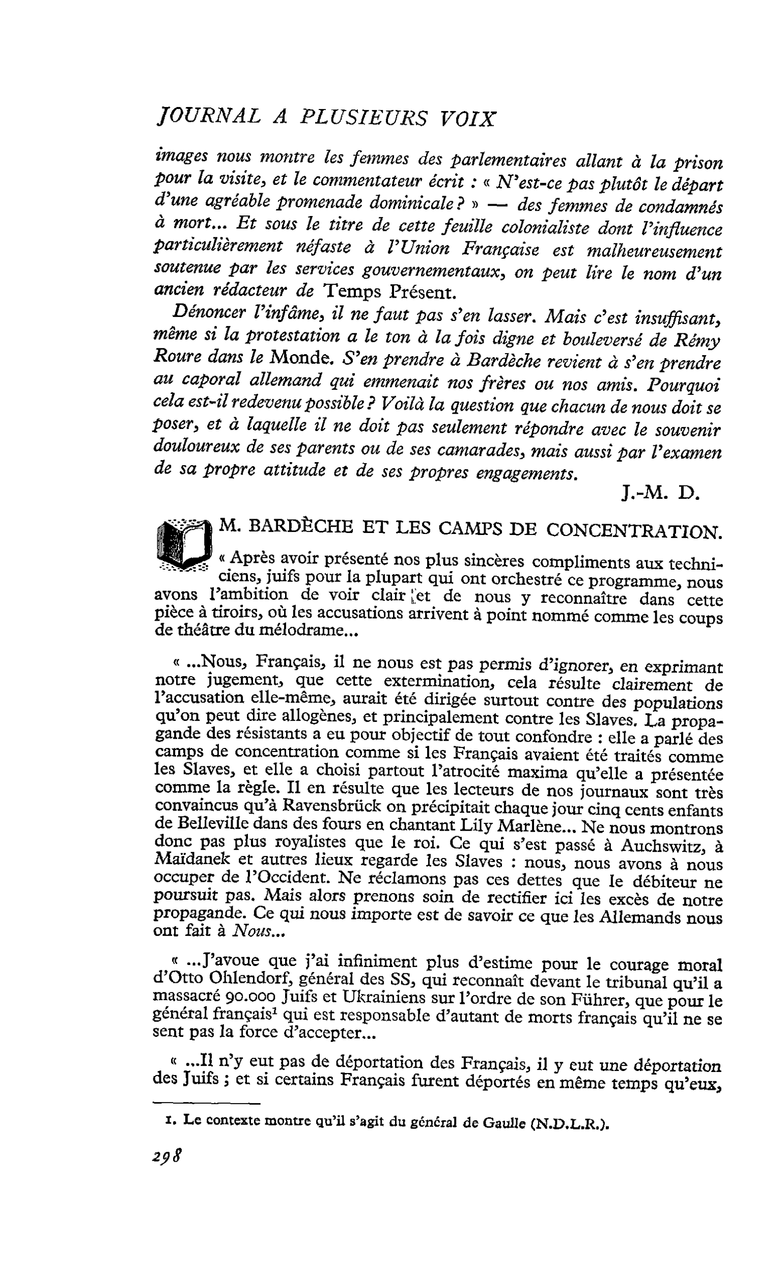 M. BARDÈCHE ET LES CAMPS DE CONCENTRATION