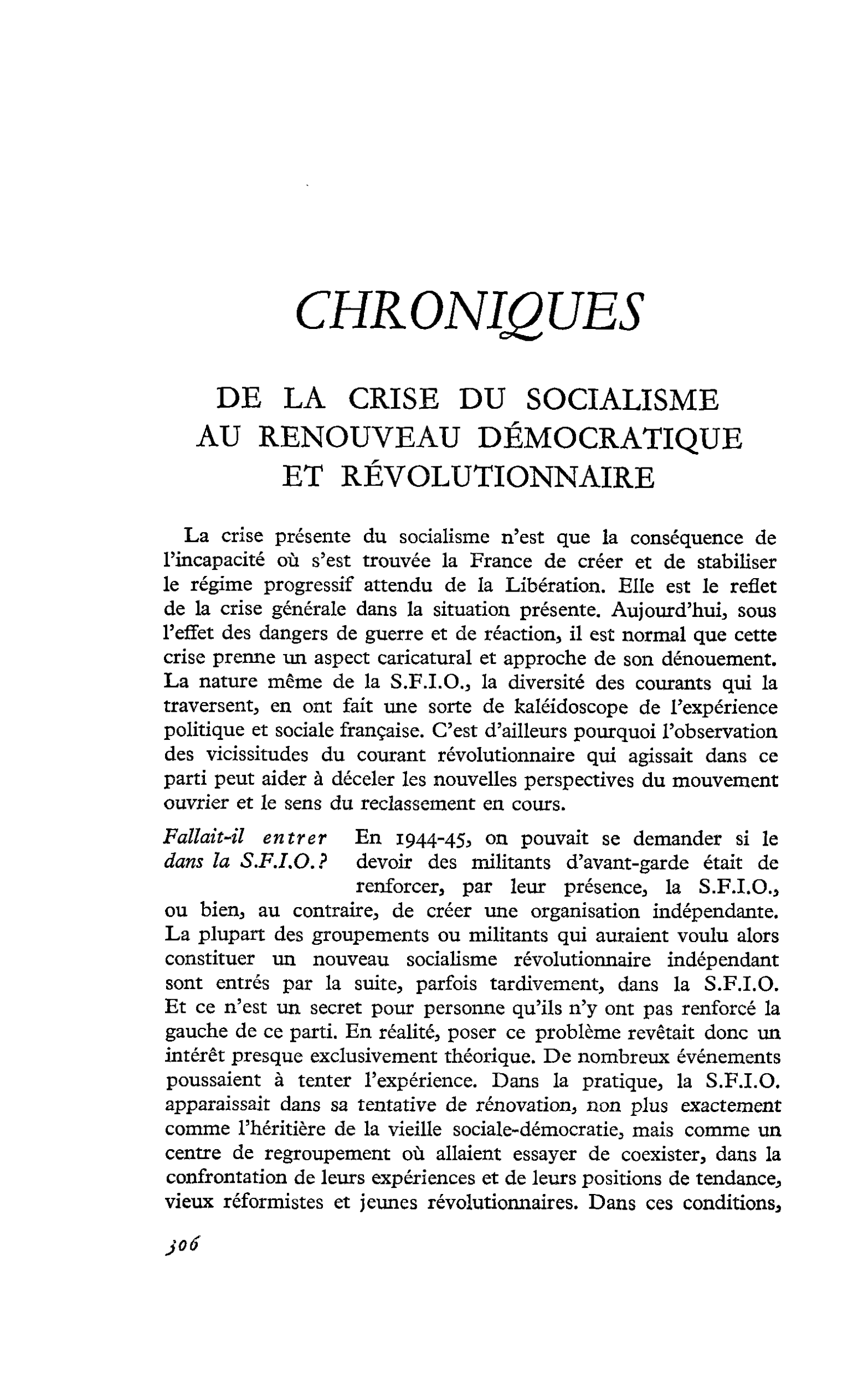 DE LA CRISE DU SOCIALISME AU RENOUVEAU DÉMOCRATIQUE ET RÉVOLUTIONNAIRE