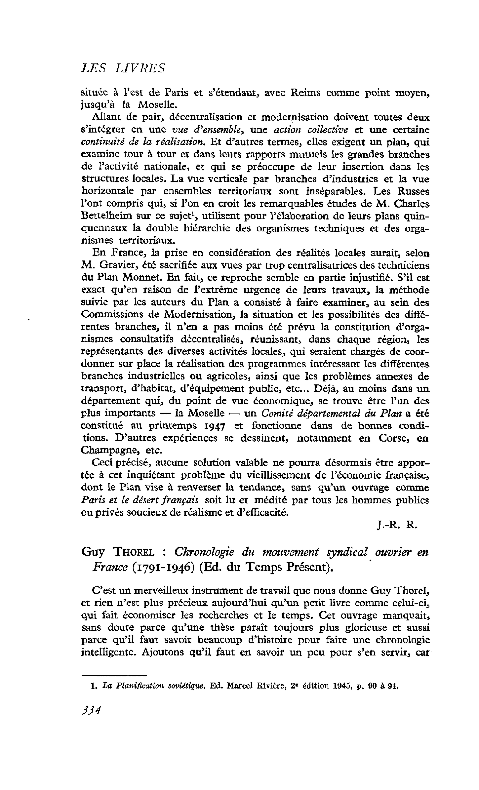 Guy Thorel : Chronologie du mouvement syndical ouvrier en France (1791-1946)