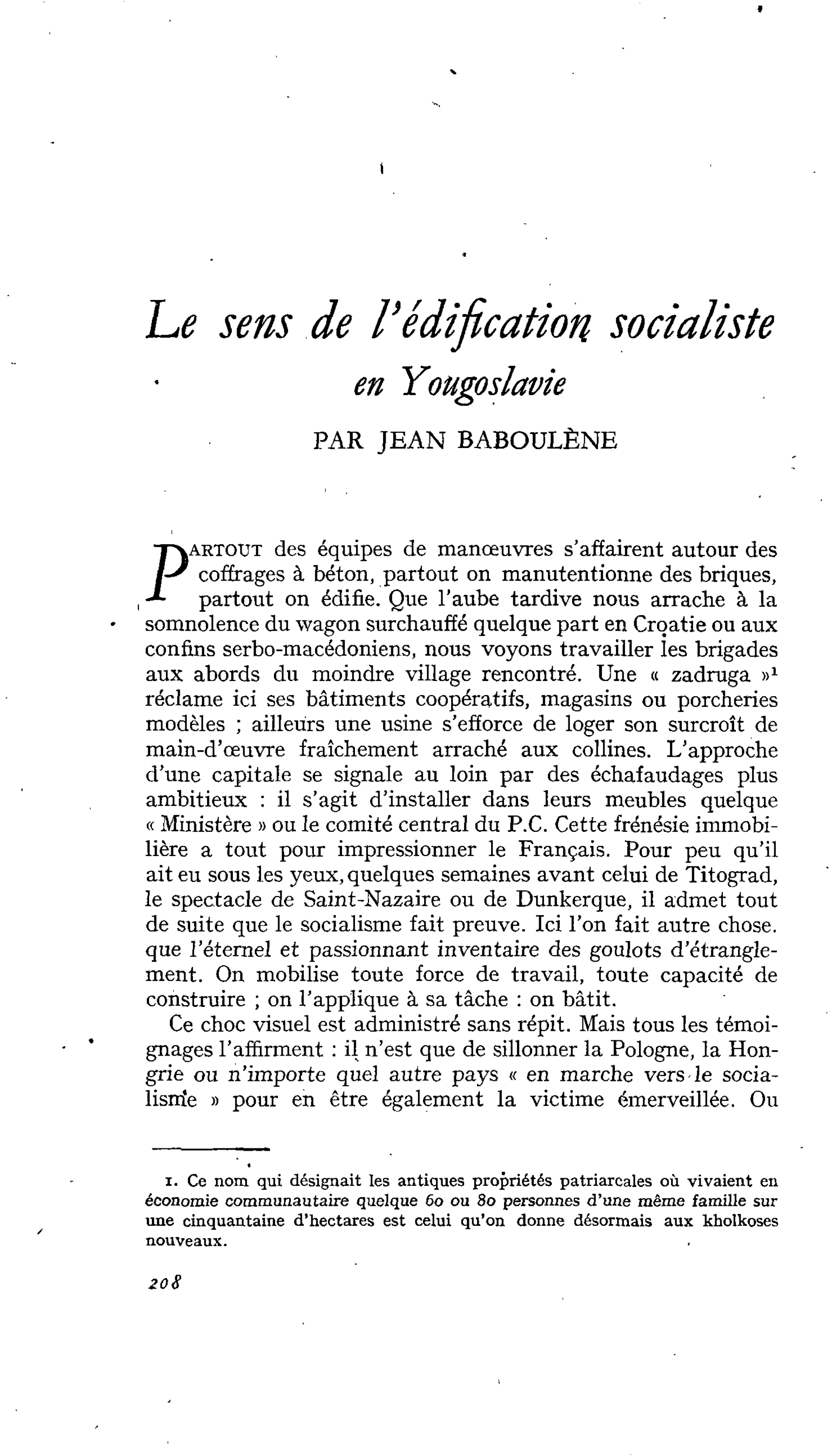 Le sens de l’édification socialiste en Yougoslavie