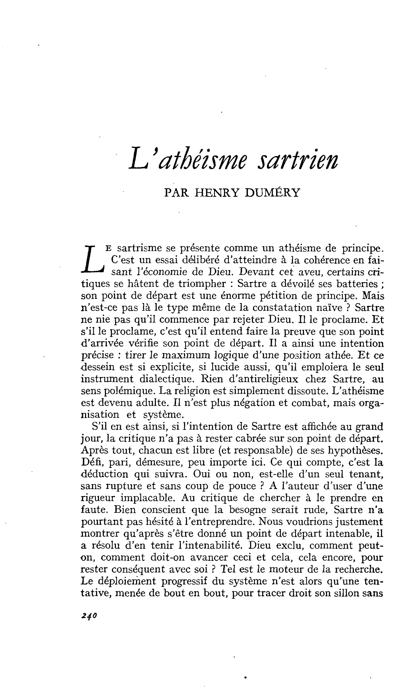 L’athéisme sartrien