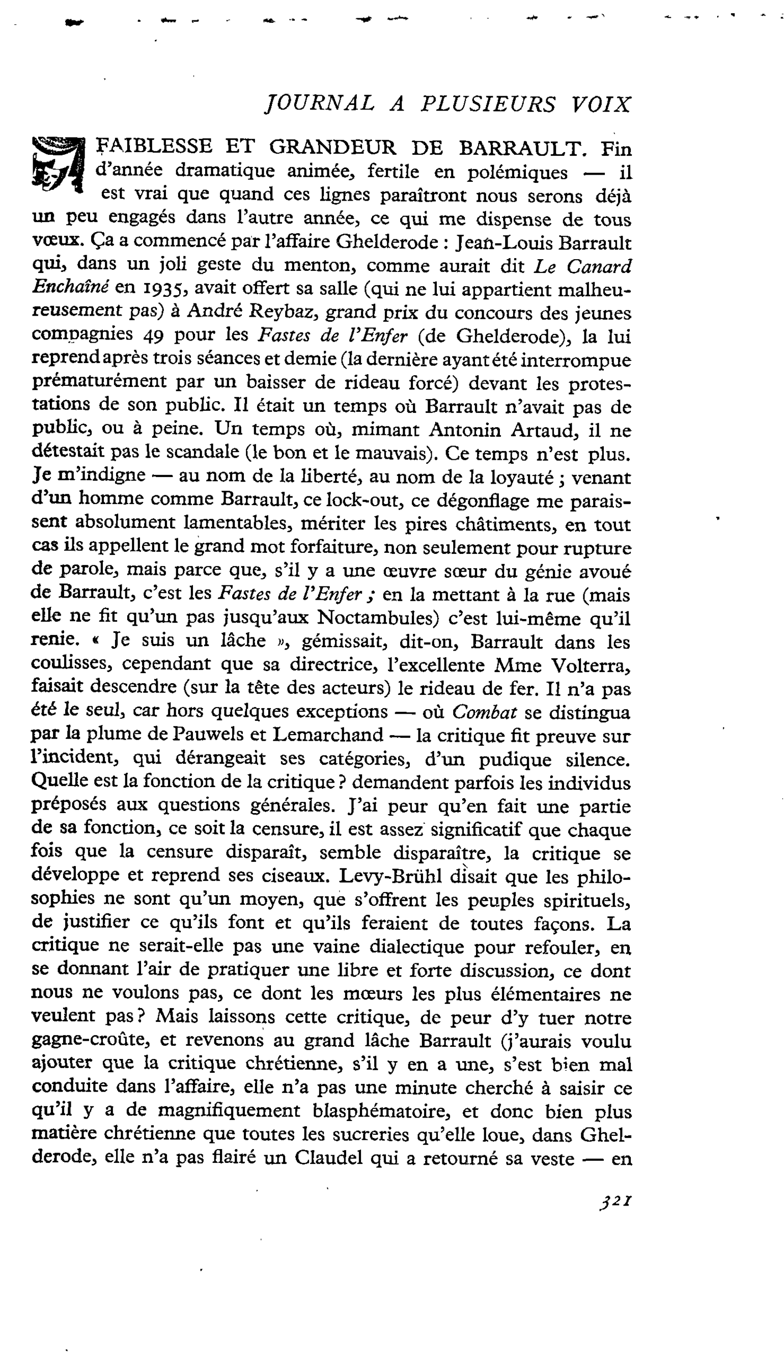 FAIBLESSE ET GRANDEUR DE BARRAULT