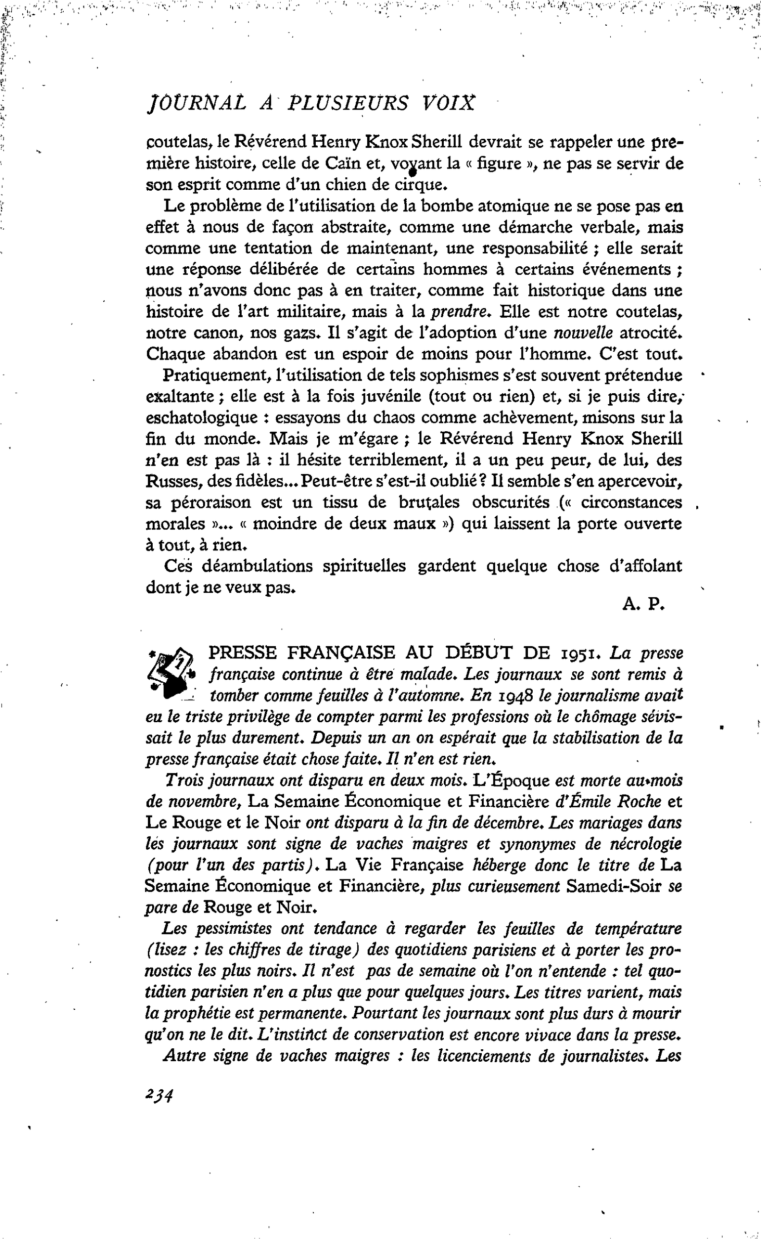 PRESSE FRANÇAISE AU DÉBUT DE 1951
