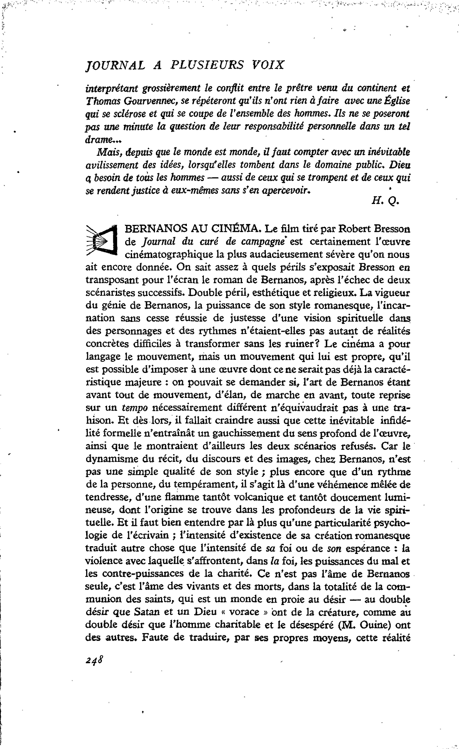 BERNANOS AU CINÉMA