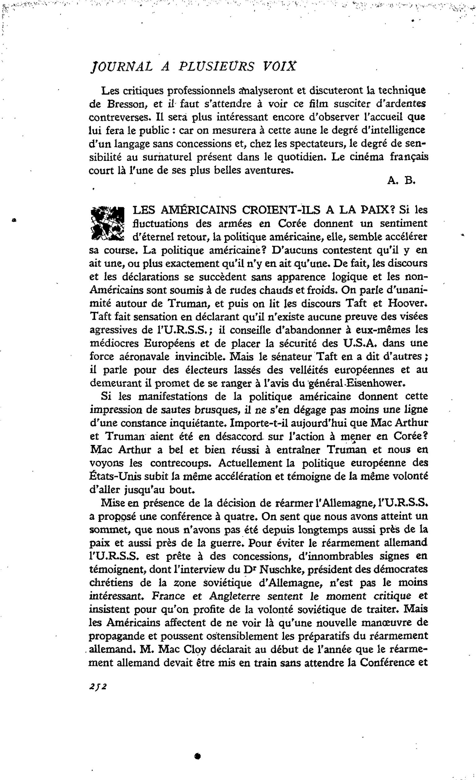 LES AMÉRICAINS CROIENT-ILS A LA PAIX ?