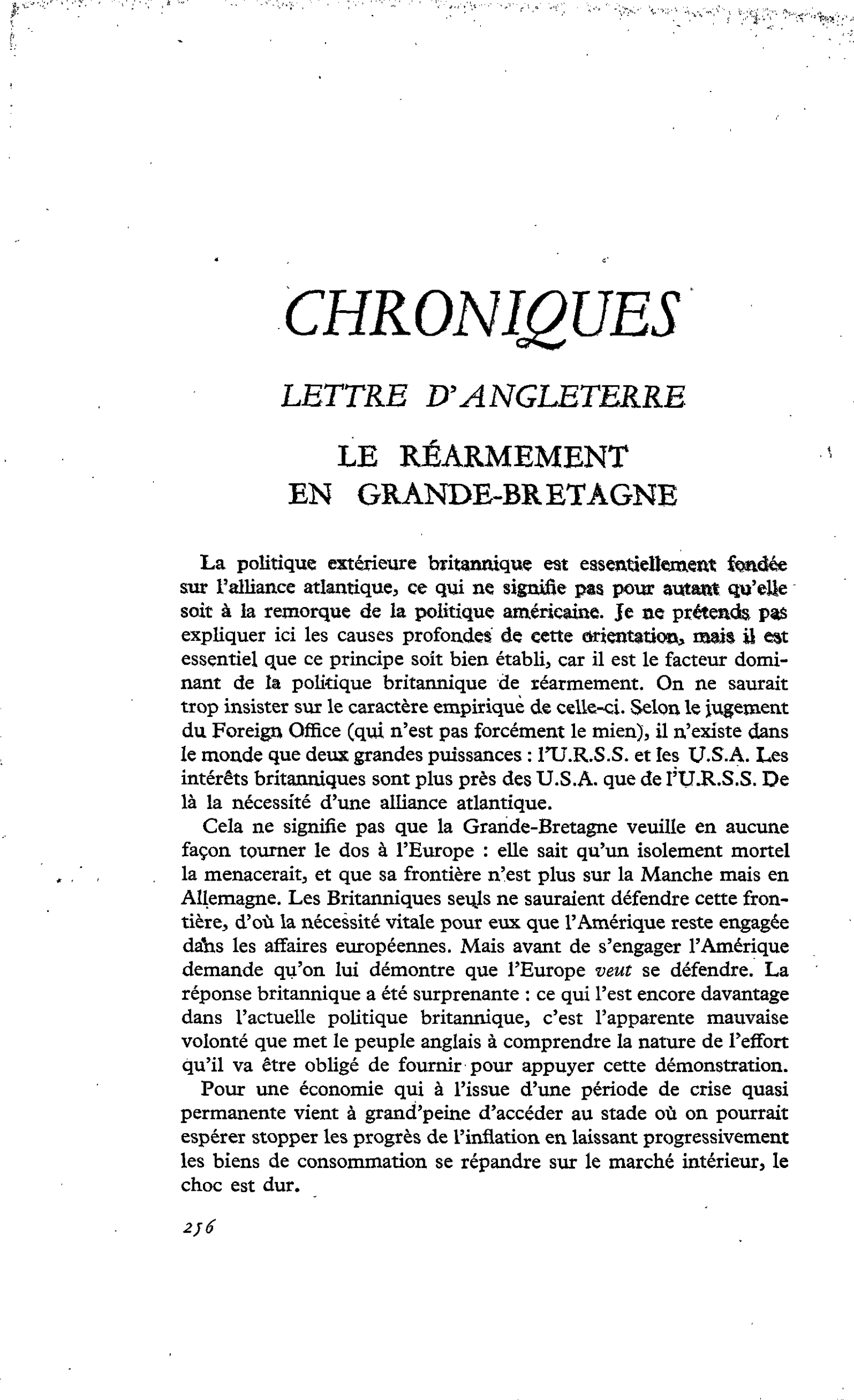 LETTRE D’ANGLETERRE LE RÉARMEMENT EN GRANDE-BRETAGNE