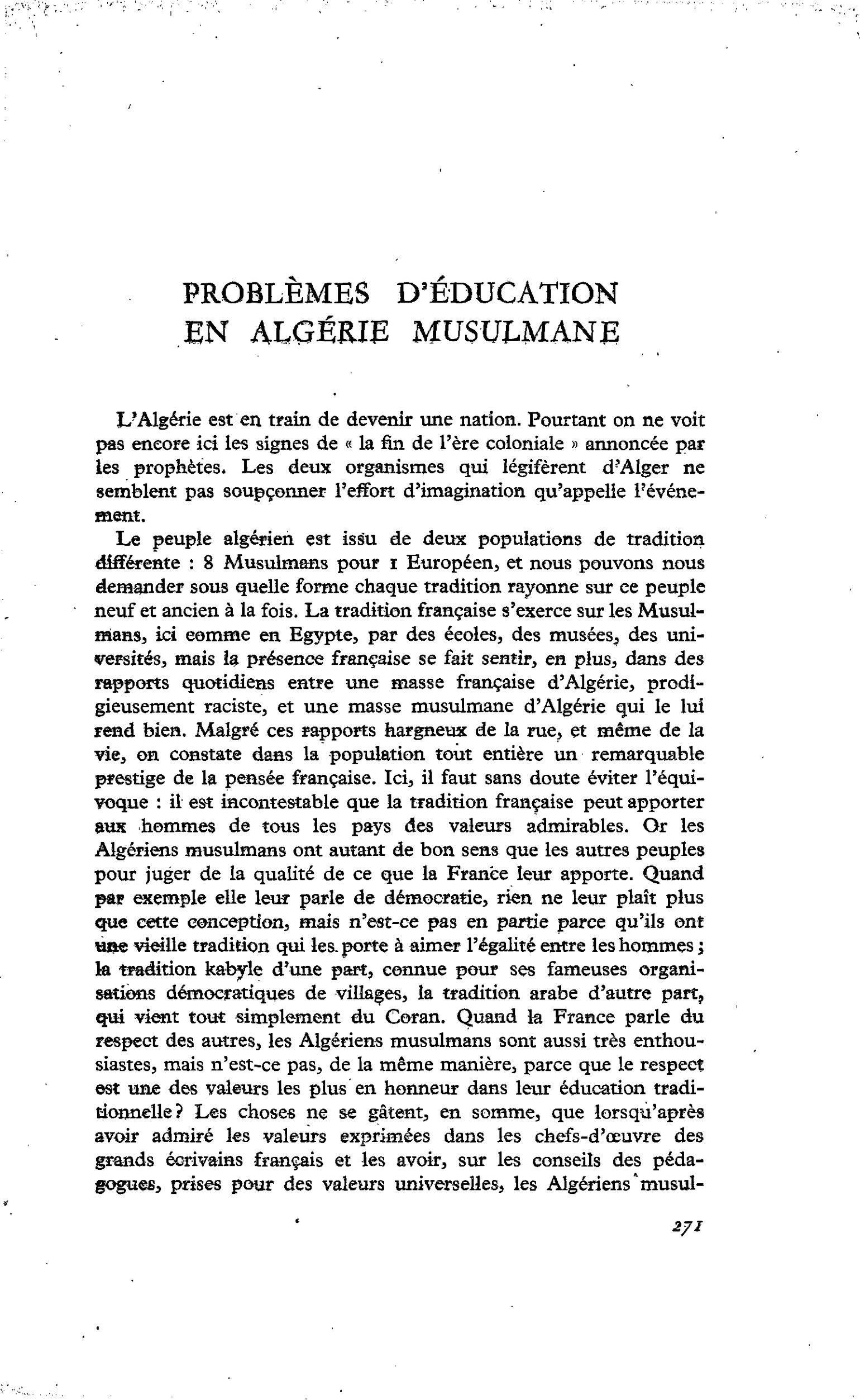PROBLÈMES D’ÉDUCATION EN ALGÉRIE MUSULMANE