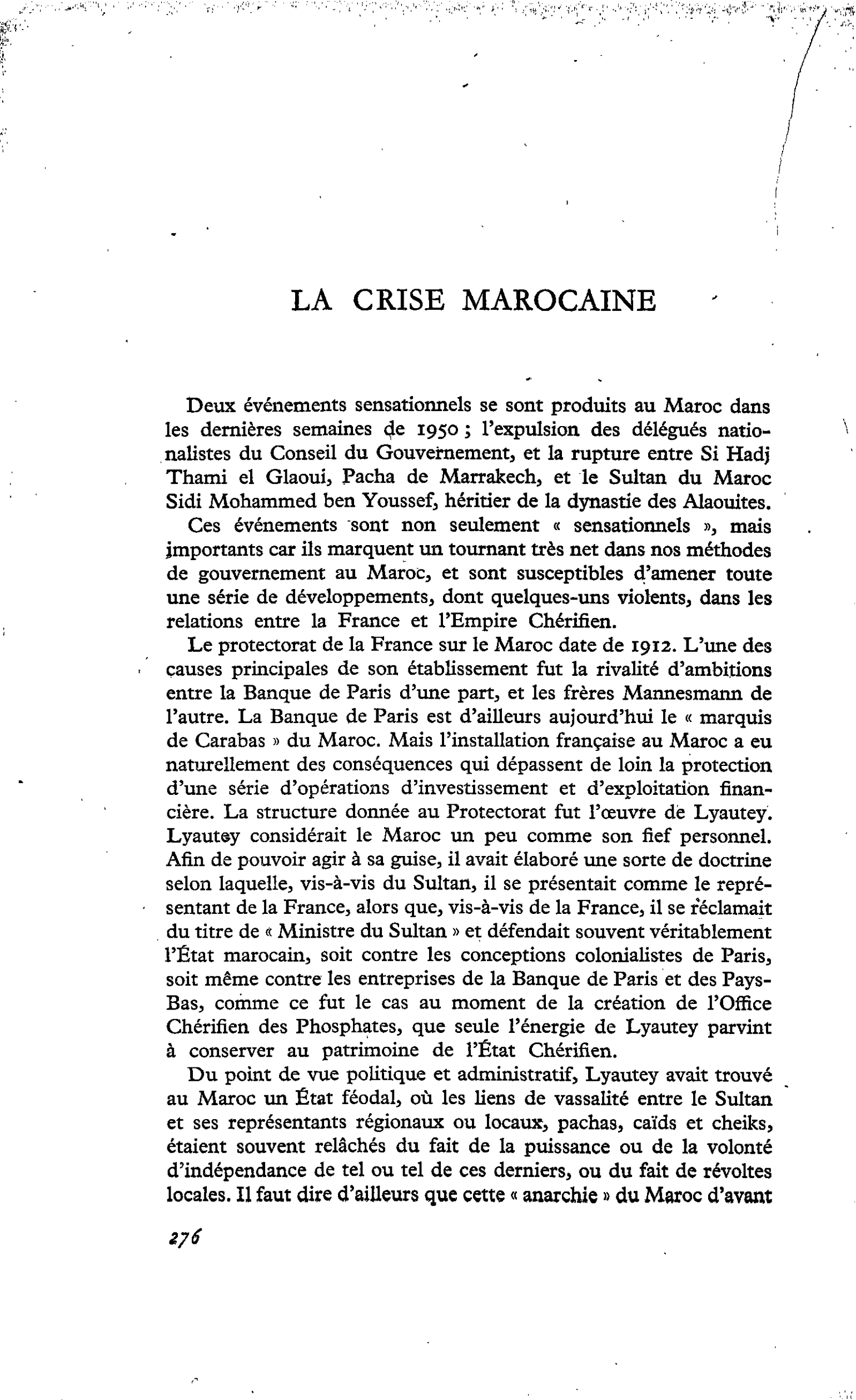LA CRISE MAROCAINE