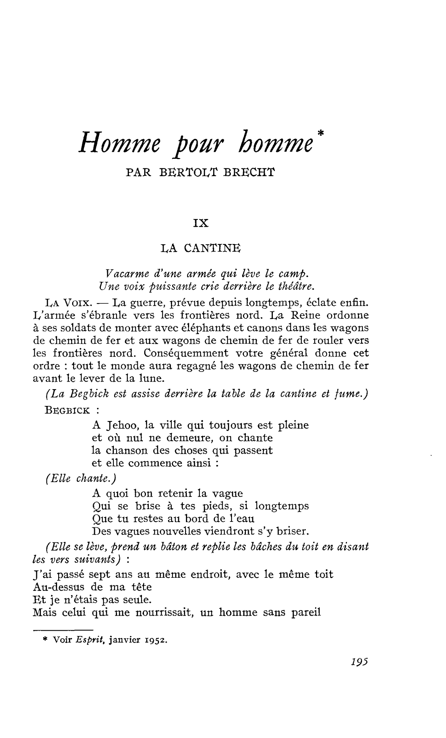 Homme pour homme - Bertolt Brecht
