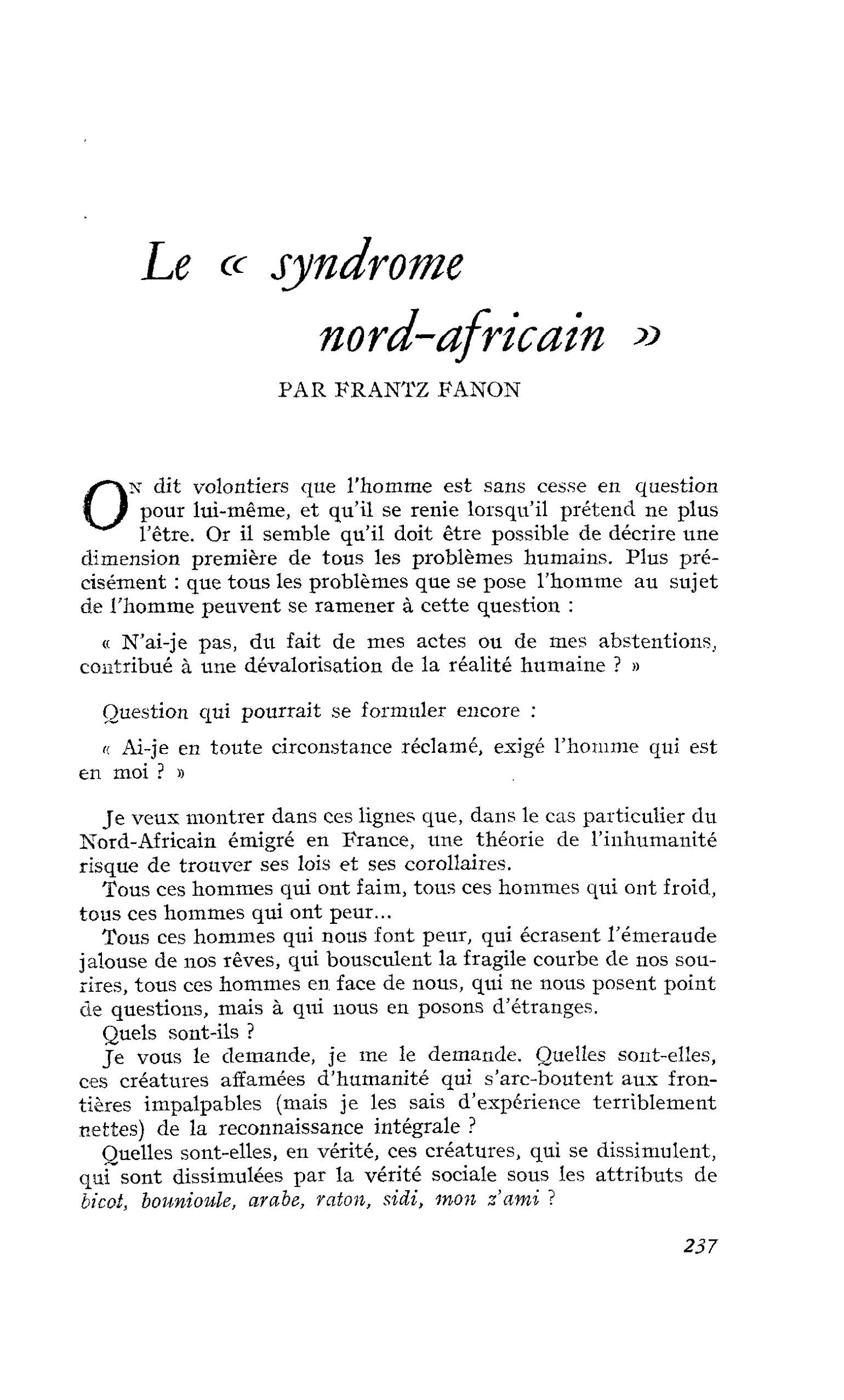 Le « syndrome nord-africain »