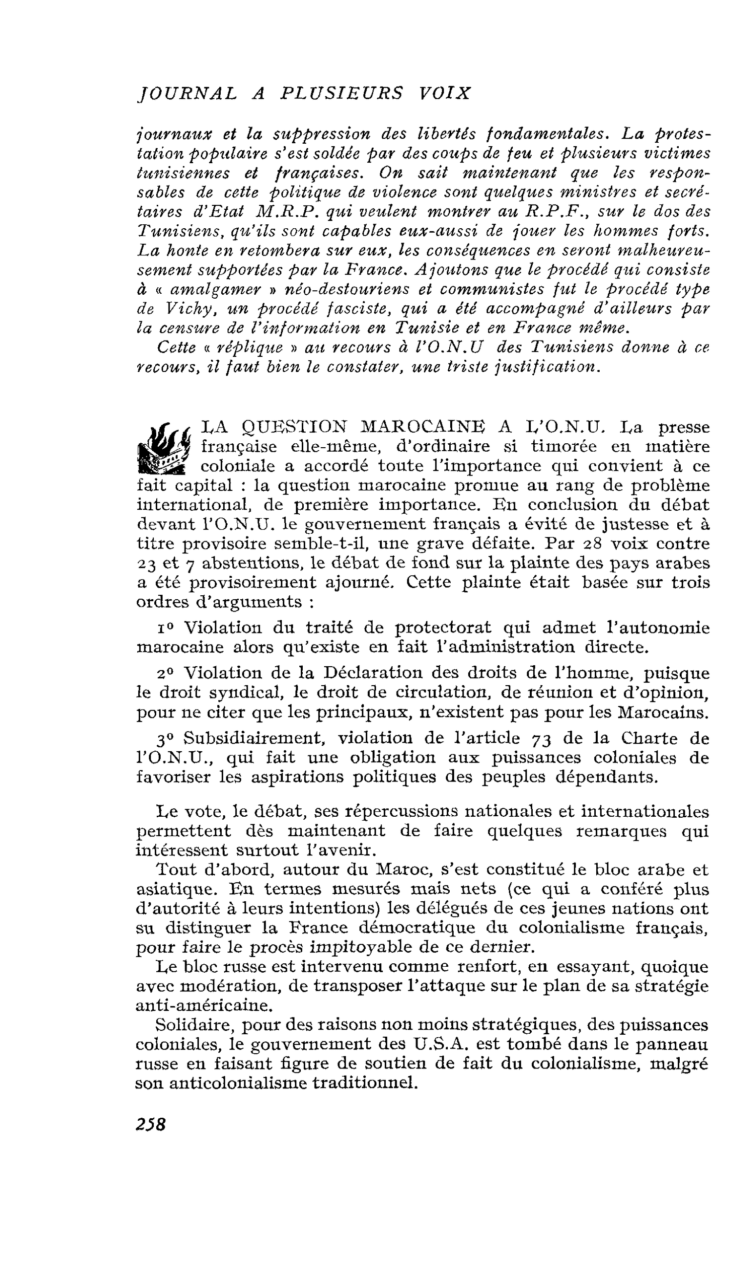 LA QUESTION MAROCAINE A L’O.N.U.