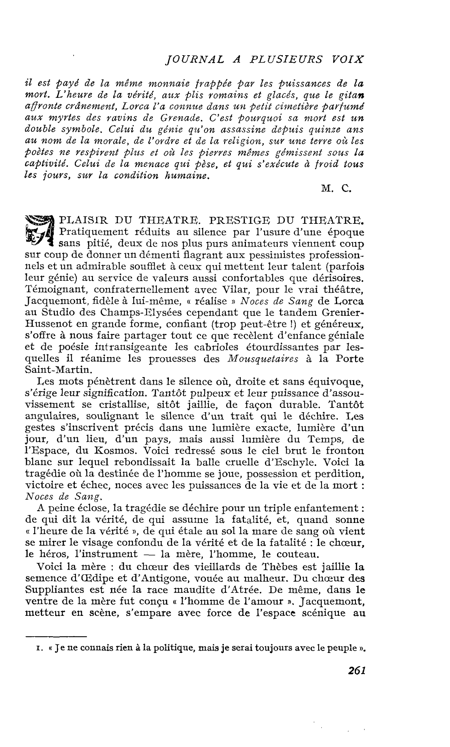 PLAISIR DU THEATRE. PRESTIGE DU THEATRE