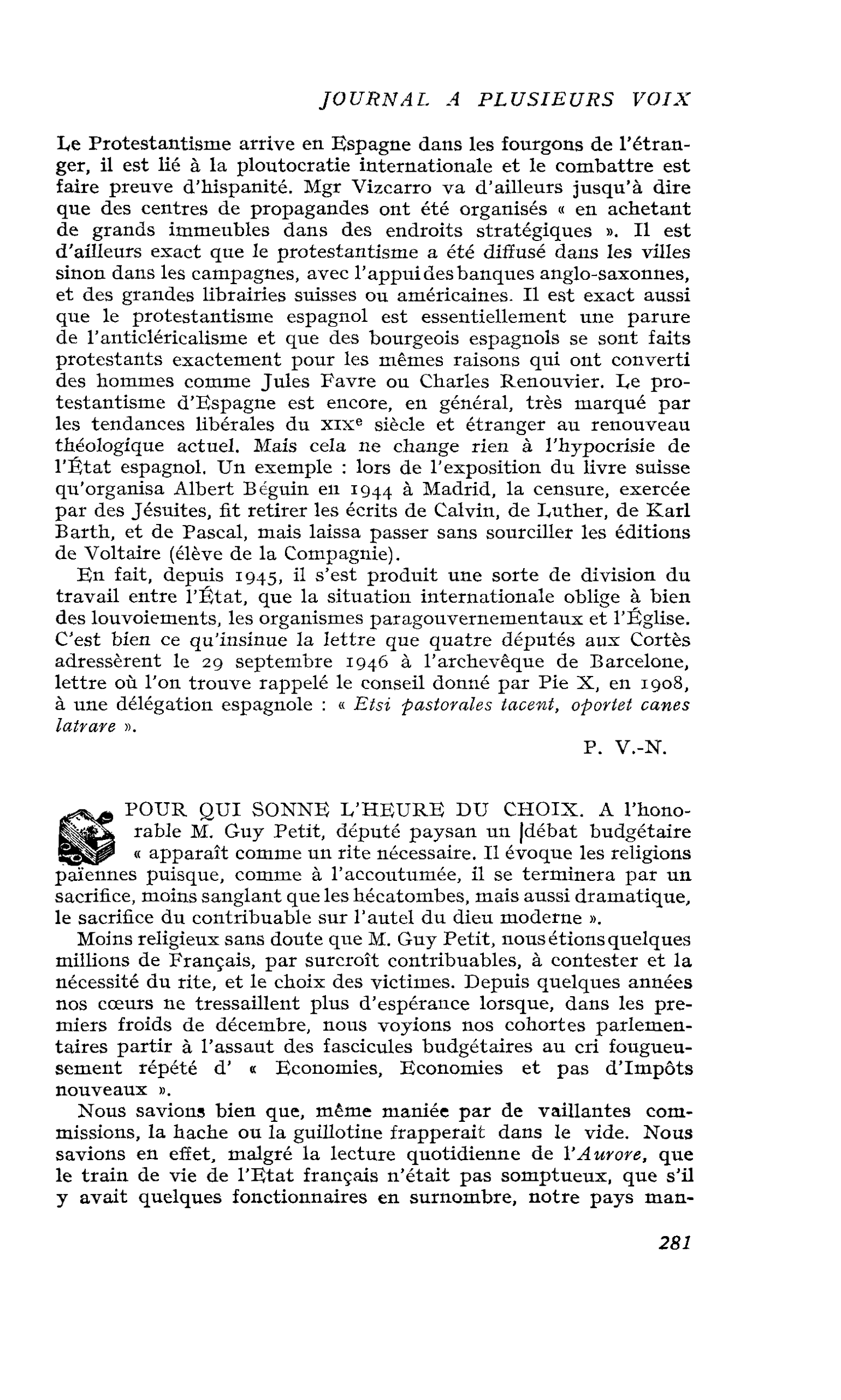 POUR QUI SONNE L’HEURE DU CHOIX
